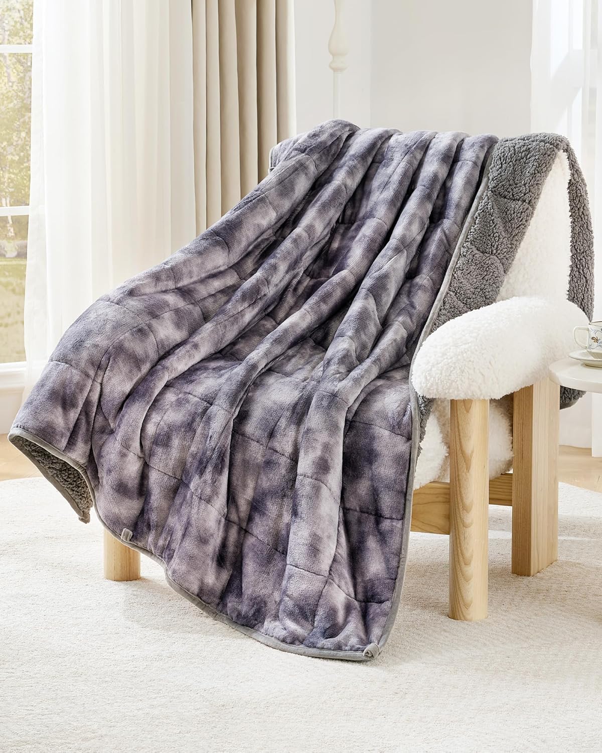 Ultra-Soft Weighted Blanket 15 lbs for Adults, Plush Sherpa Fleece Reversible Weighted Throw Comfort for Relaxation &amp; Cozy Evenings, Hug-Like Security, Evenly Distributed, W48 x L72, Tie-Grey OEKO