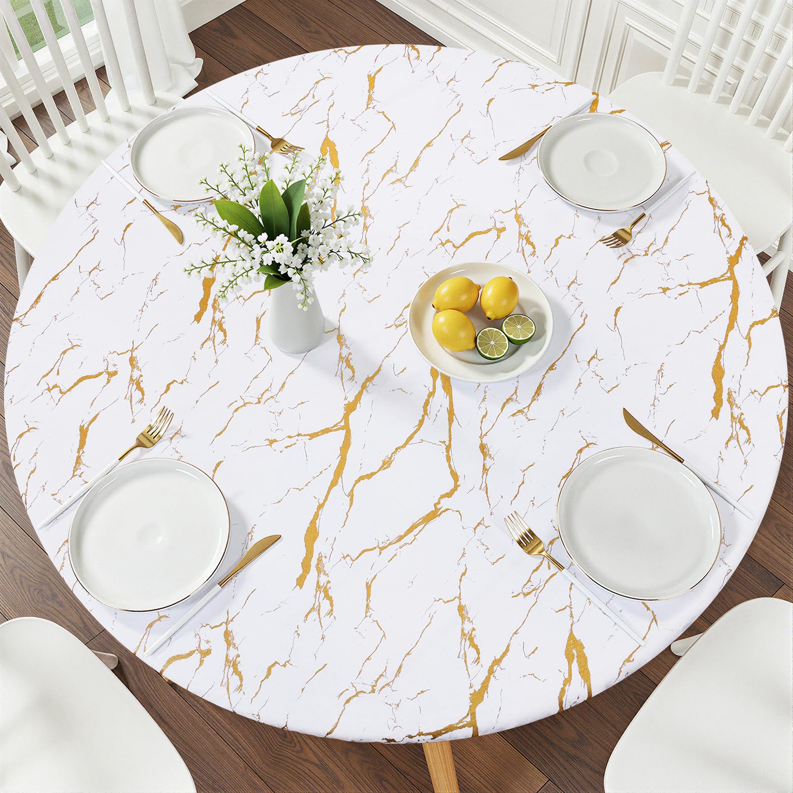 Photo 1 of Smiry Round Table Cloth, Waterproof Fitted Table Cover for 45"-56" Tables