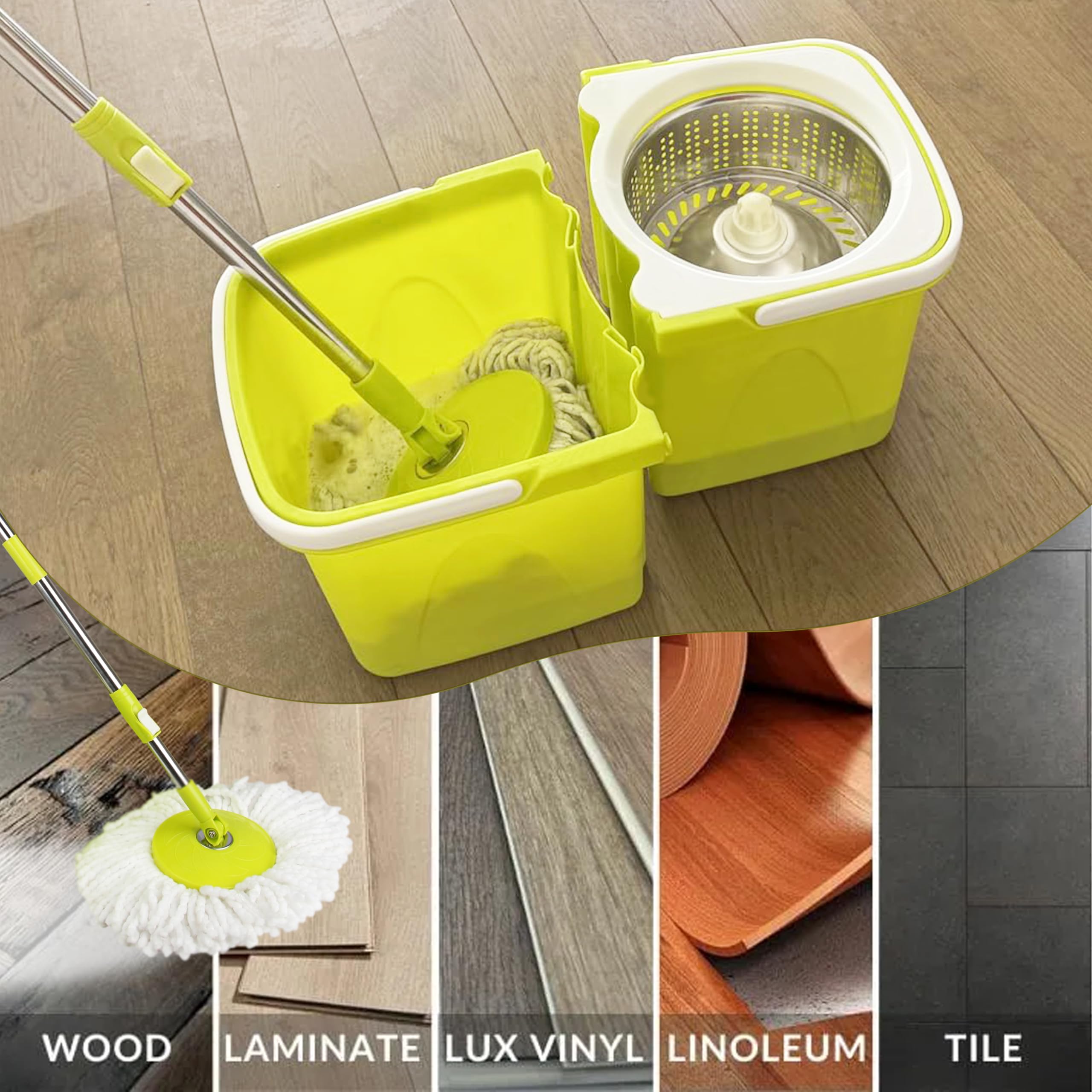 ARSUK Wischmopp Set mit Eimer und Auswringfunktion – Bodenwischer Set für Haushalt | Putzeimer mit Wischmop & 360° Drehmopp – Ideal für Parkett, Fliesen & Laminat | 4 Ersatzköpfen und 1 Mopphalter