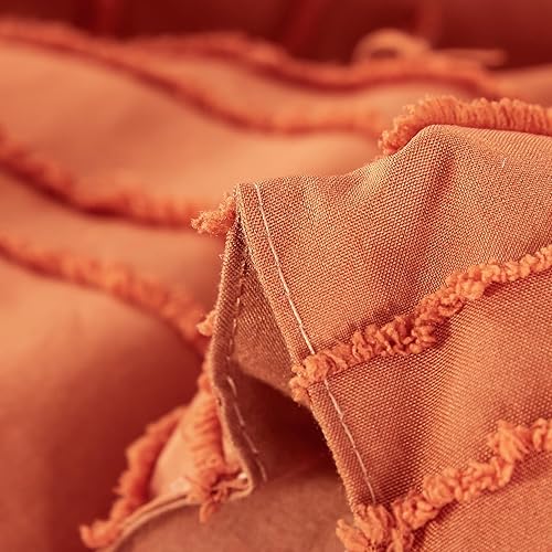 Miniatura 8 de Juego de edredón de tamaño King de color naranja quemado salvia, para cama King, estilo rústico, bohemio, esponjoso, ligero, con flores, plantas,