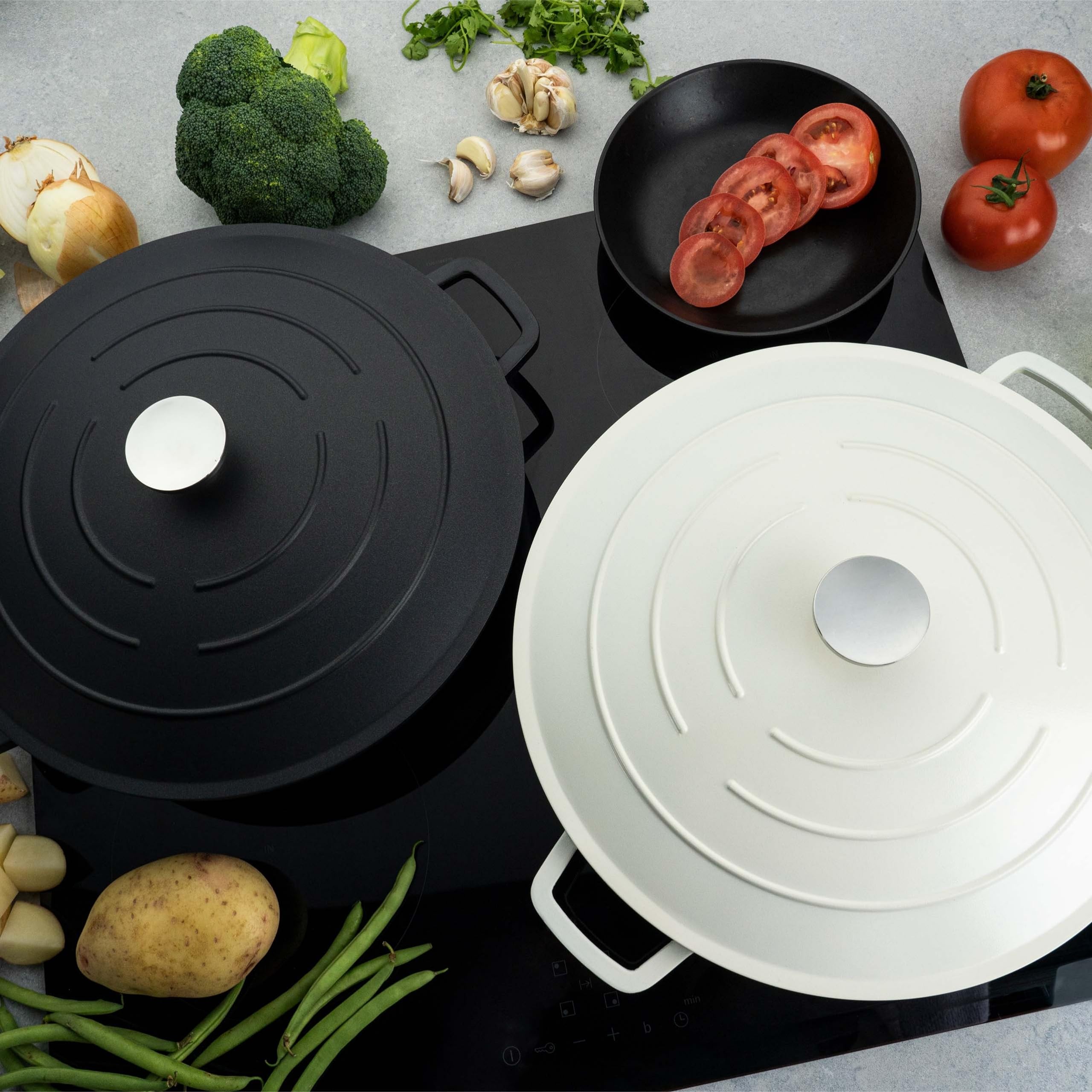 XR-L28CR 28 cm odlewane aluminium płytkie naczynie do zapiekanek, nadaje się do piekarnika i wszystkich rodzajów kuchenek, idealne do gulaszu i zapiekanek, kremowy