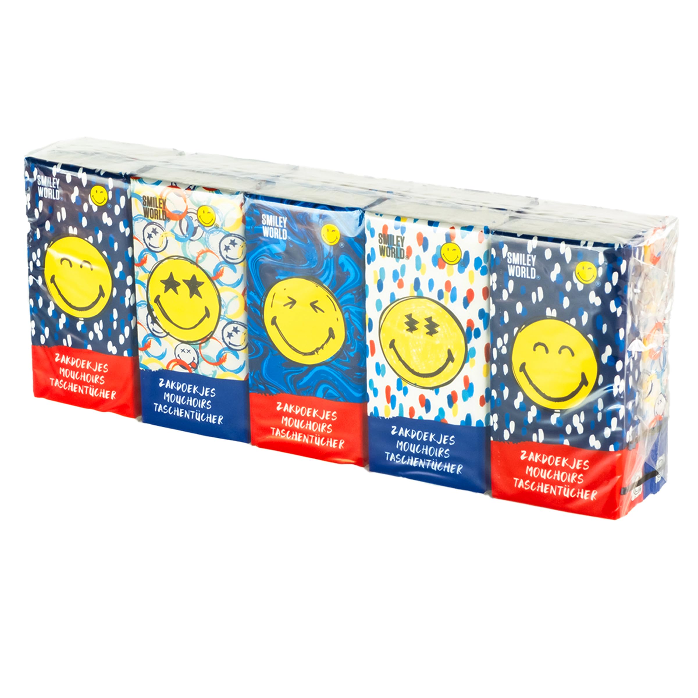 Lot de 100 paquets de mouchoirs de poche – 1000 mouchoirs à 4 plis au total – Mouchoirs en papier ultra doux et résistants | Série Bleue – SmileyWorld
