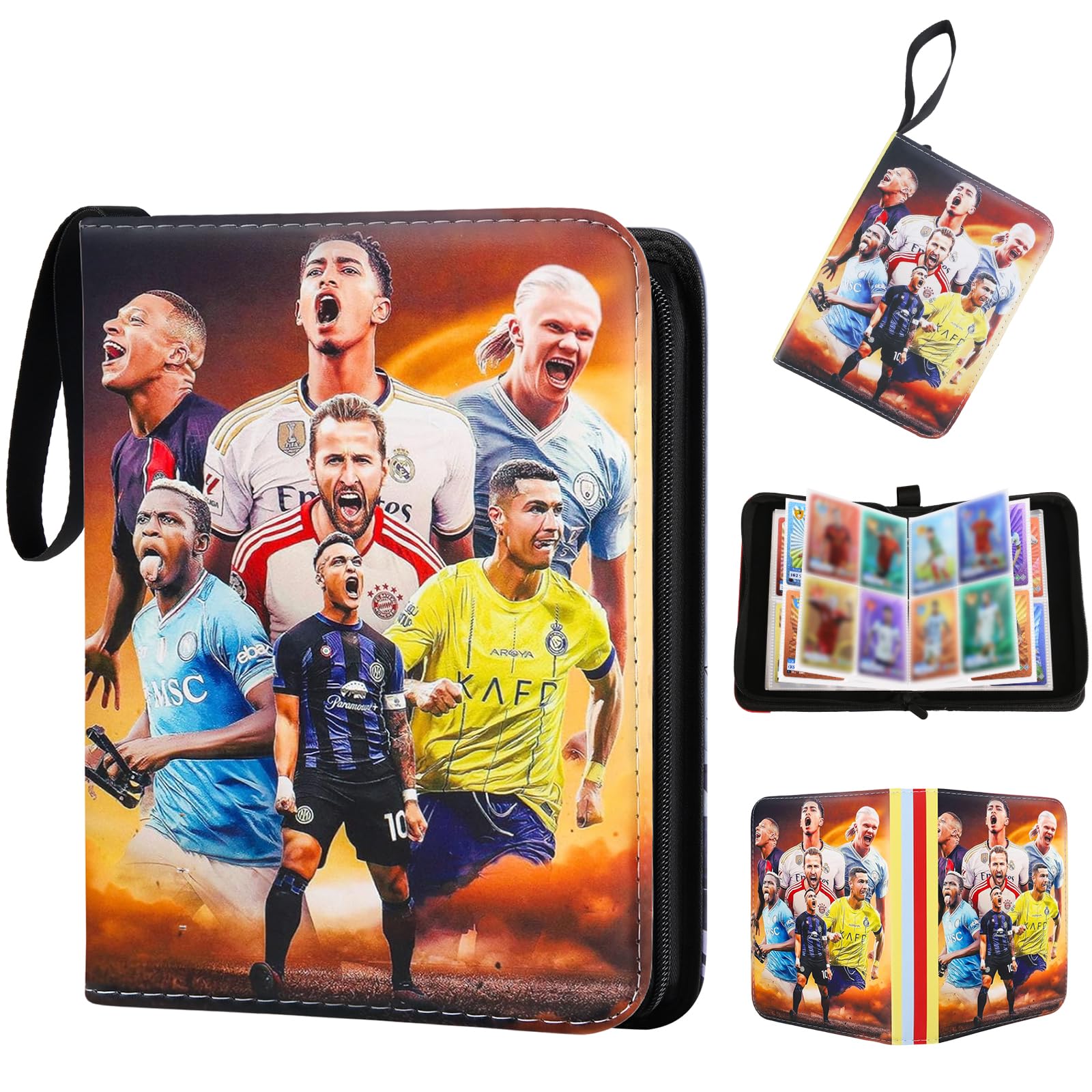 Fussball Karten Sammelalbum- 400 Taschen Fussball Sammelkarten Album- Wasserdichter Karten Album Hefte Halter Ordner Buch Hüllen mit Reißverschluss Tragegriff, Heft Ordner Weihnachten Geschenk Kinder