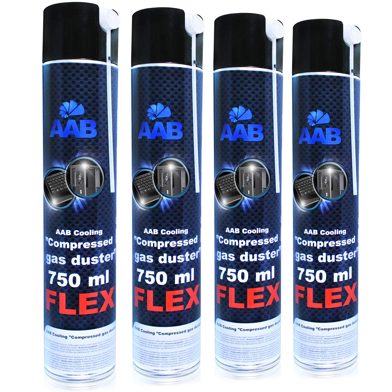 AABCOOLING 4 x 750ml Compressed Gas Duster Flex - Air Duster with Flexible Tube for PC, Laptop, Keyboard, Camera and Office Equipment