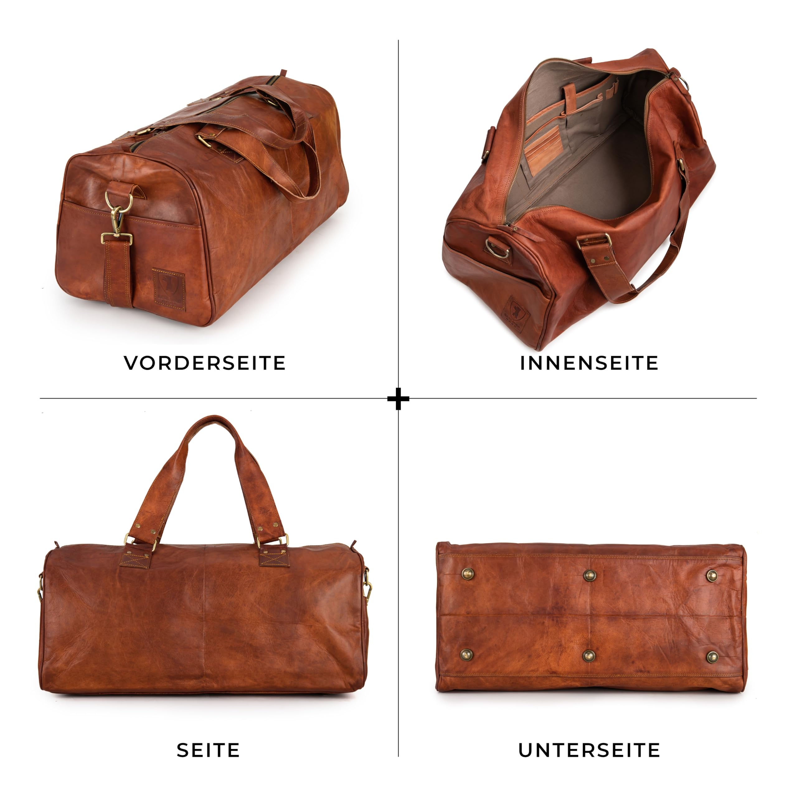 Berliner Bags Vintage Weekender Oslo wasserdichte Reisetasche aus Leder Duffel Bag 50L Braun