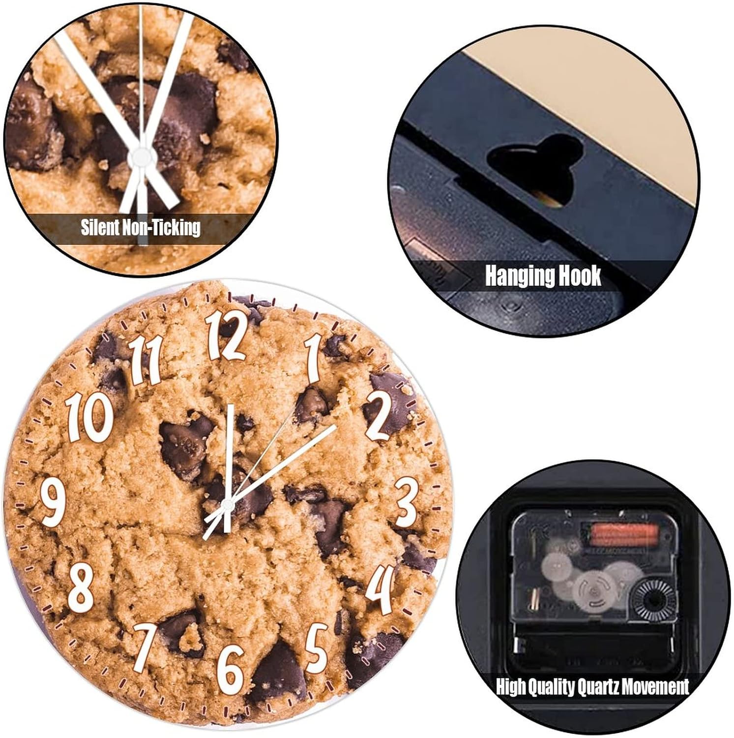 Chocolate Cookie Wooden Wall Clock Quartz Battery Operated Wooden Wall Clocks Food Kitchen Decor Clock for Living Room Bedroom Restaurant Wall Decor 15Inch Round Clock Birthday Housewarming Gift
