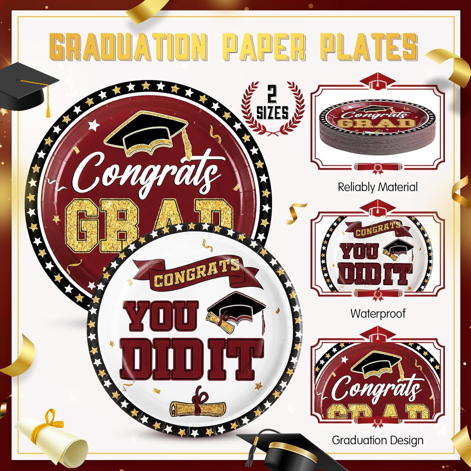 Zhehao 240 Pcs 2026 Graduation Plates and Napkins Set Serve 30, Maroon and Gold Graduation Party Supplies, Class of 2026 Paper Plates and Napkins 9oz Cup Knife Fork Spoon Congrats Grad Decorations