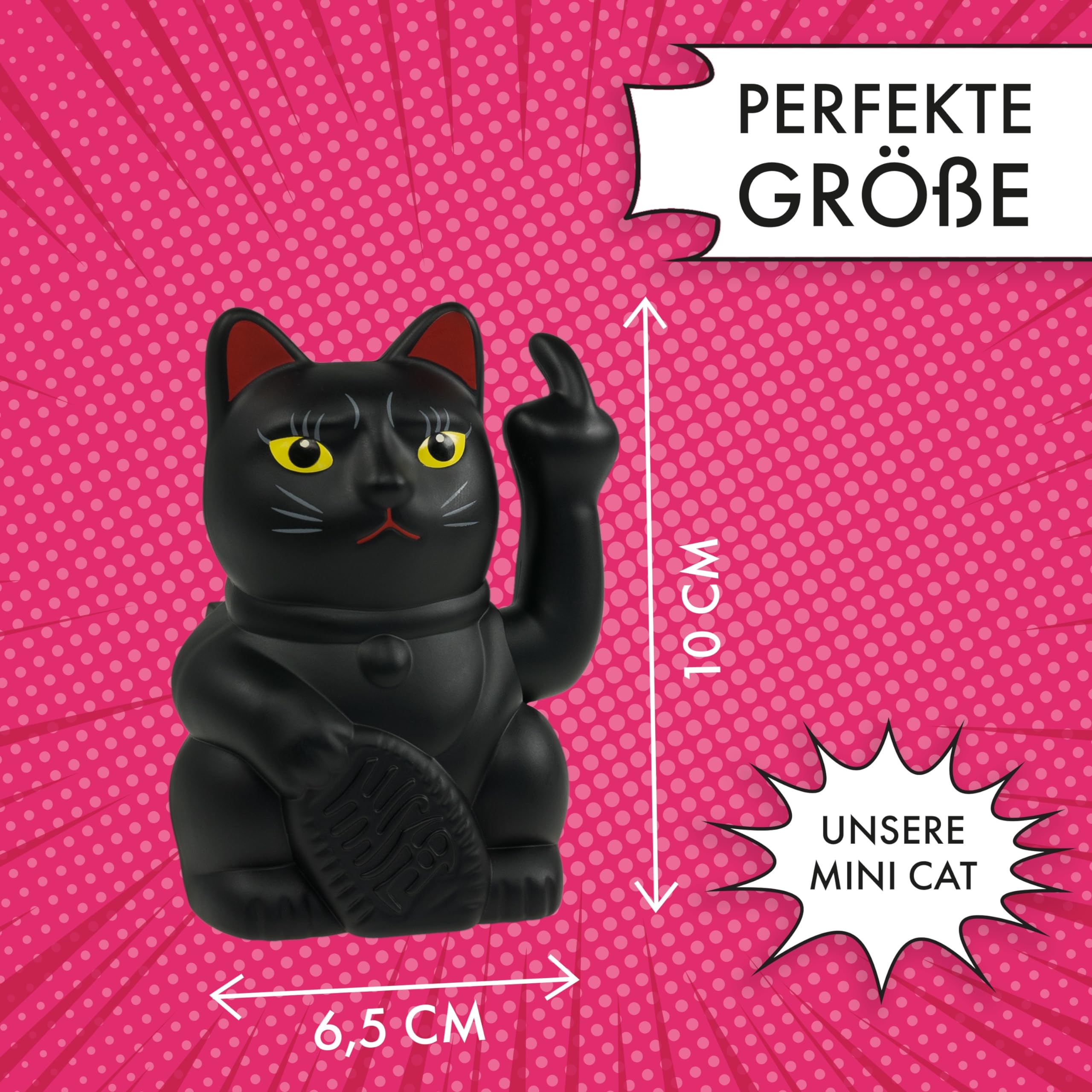 ANGRY CAT – Mini machający kot Lucky CAT SOLAR zasilany zabawnym maganym kotem – japoński macha kot ze środkowym palcem – artykuł dekoracyjny ruchomy kot – machające ramię ze środkowym palcem – 10 cm