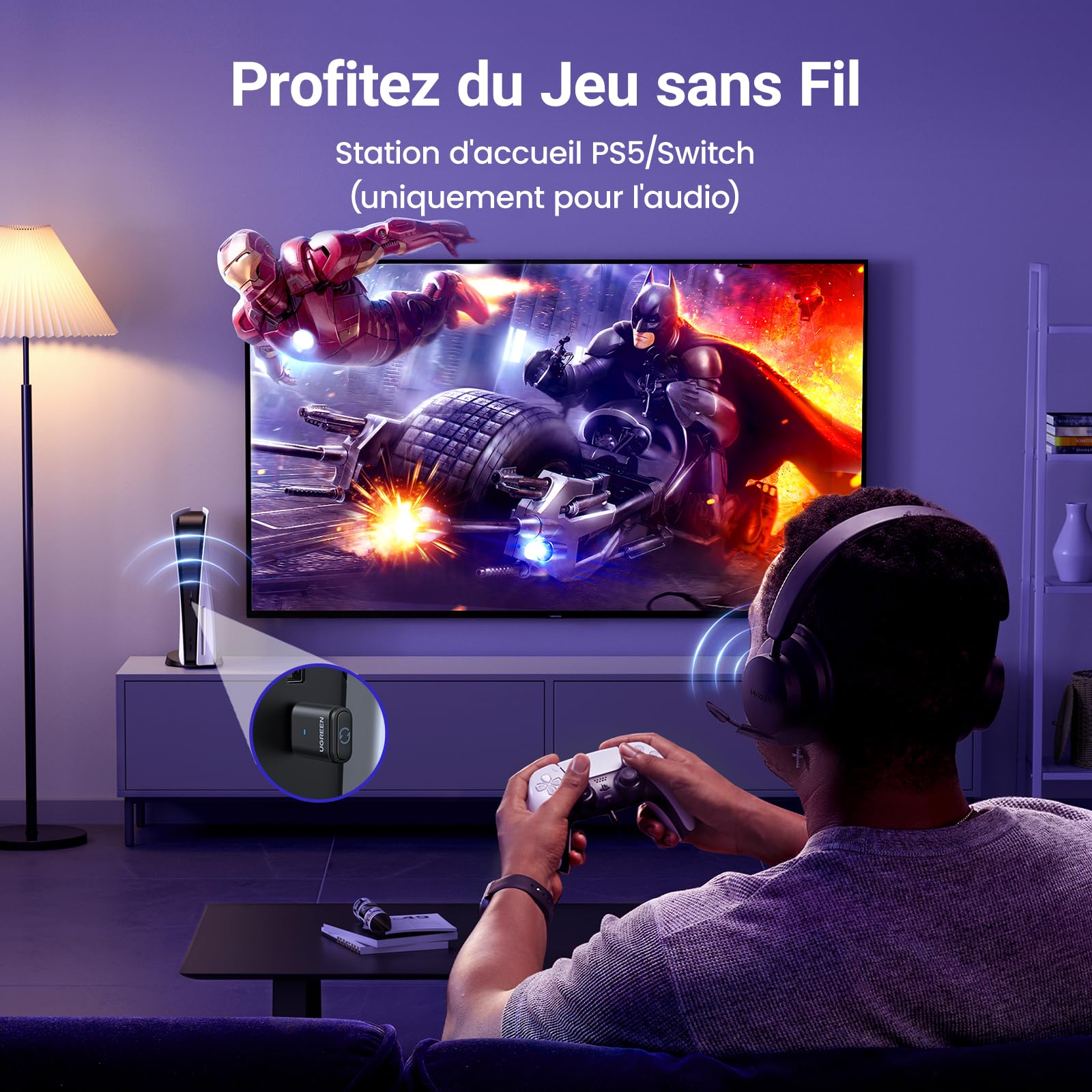 UGREEN Aptx Audio Dongle Bluetooth 5.3 pour PS5 PS4 Clé Adaptateur USB C Faible Latence Compatible avec Switch 2 Console PS5 PS4 PC Supporte Casque de Jeu Écouteur Enceinte