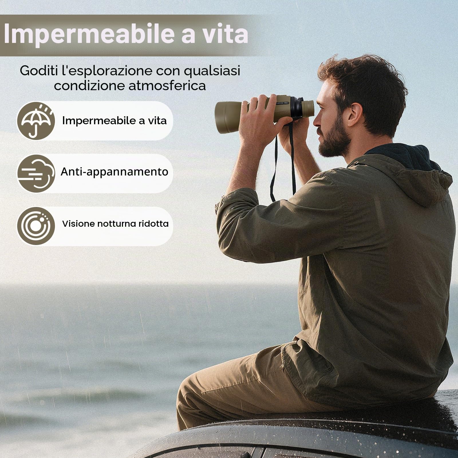 Binocolo militare da 20 x 50 per adulti con adattatore per smartphone, compatto e impermeabile, per birdwatching, caccia, concerti, viaggi, teatro con lente BAK4 Prism FMC, fango