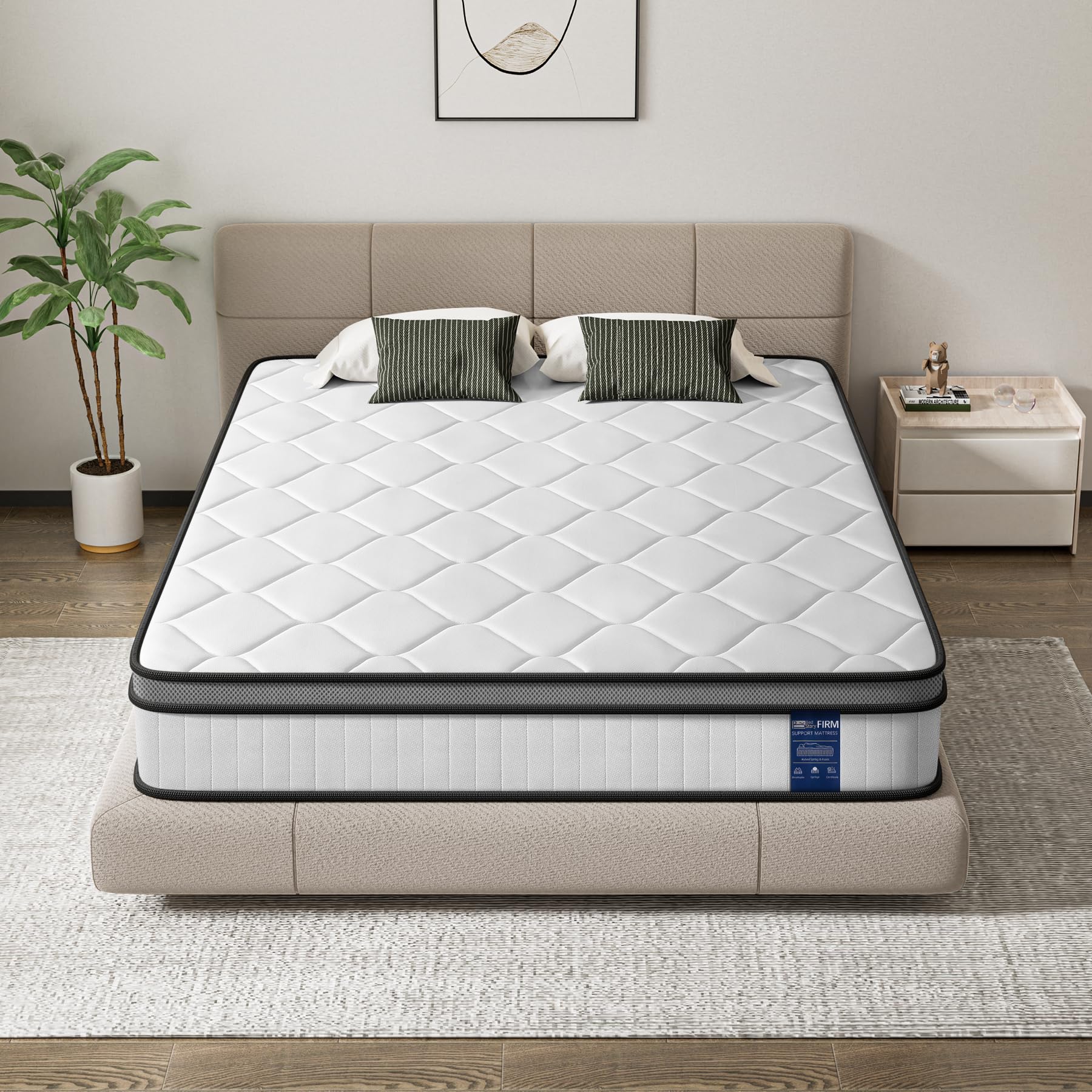 BedStory Colchón Híbrido 135x190 cm para Dos Personas, Muelles Ensacados, Altura 31 cm, Ergonomico + Alta Transpirabilidad