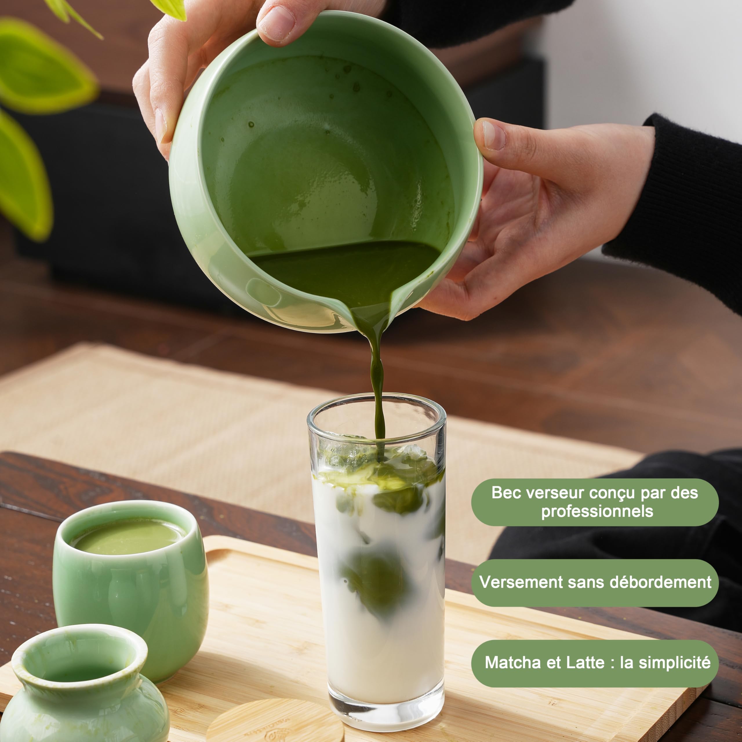 Kit Matcha, Ensemble complet de 10 pièces avec plateau, bol de Matcha japonais, fouet en bambou, support pour fouet, tamis, serviette à thé, récipient à thé, tasse de thé