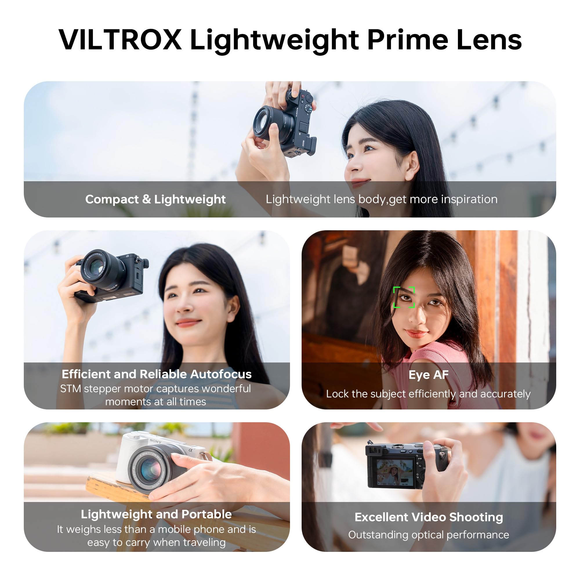 Obiettivo AF VILTROX 56mm F1.7 f/1.7 per attacco Sony E, obiettivo APS-C Prime ad ampia apertura compatibile con fotocamere Sony E-Mount Alpha a7cr a7cii a7c a6700 zv-e100 a6600 a6400 a7iv a7iii
