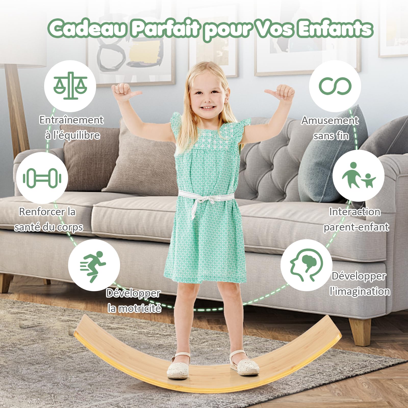 GOPLUS Arche d'équilibre Montessori Enfants Bambou 150 kg 90x30x16,5 cm