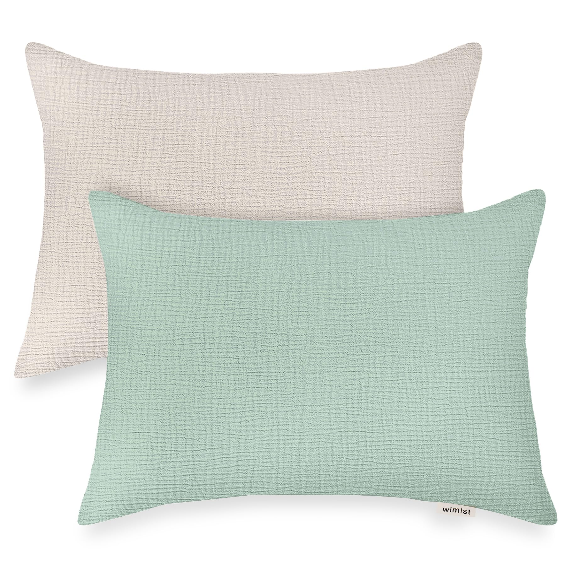 Wimist Toddler Pillowcases for 13"x18" Pillow 2 Pack, Muslin Small Toddler Baby Kids Travel Pillow Covers for Boys Girls with Envelope Closure (Beige & Sage, 13 x 18 Inch)