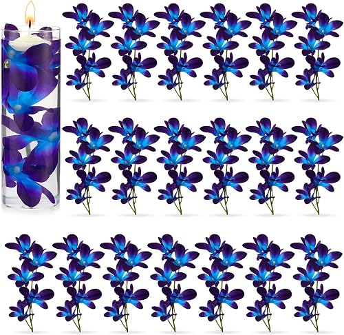 Canlierr 24 Pieces Blue Purple Faux Orchid Flowers Artificial Flower Vase Fillers Wedding Table Centerpieces Filling for Floating Candles DIY Wedding Bouquet Arrangement Birthday Party Home Decor