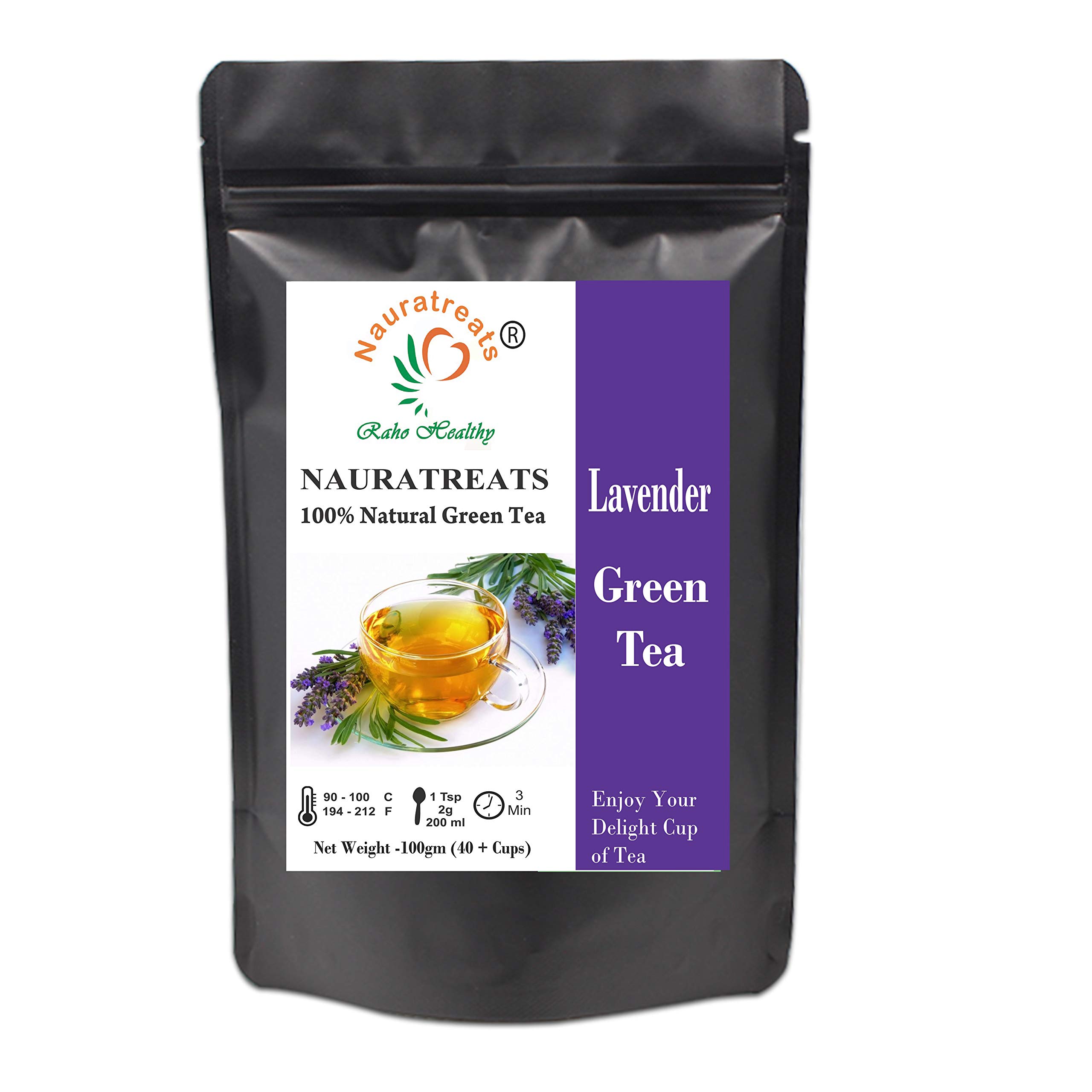 Nauratreats Raho Healthy Lavender Green Tea (40 + Cups 100gm) Loose Leaf for Weight Loss 100% Natural Green Tea | Green Tea Leaf | Immunity Booster Tea | Tea Leaves | Detox Tea | Calm and Relax Body