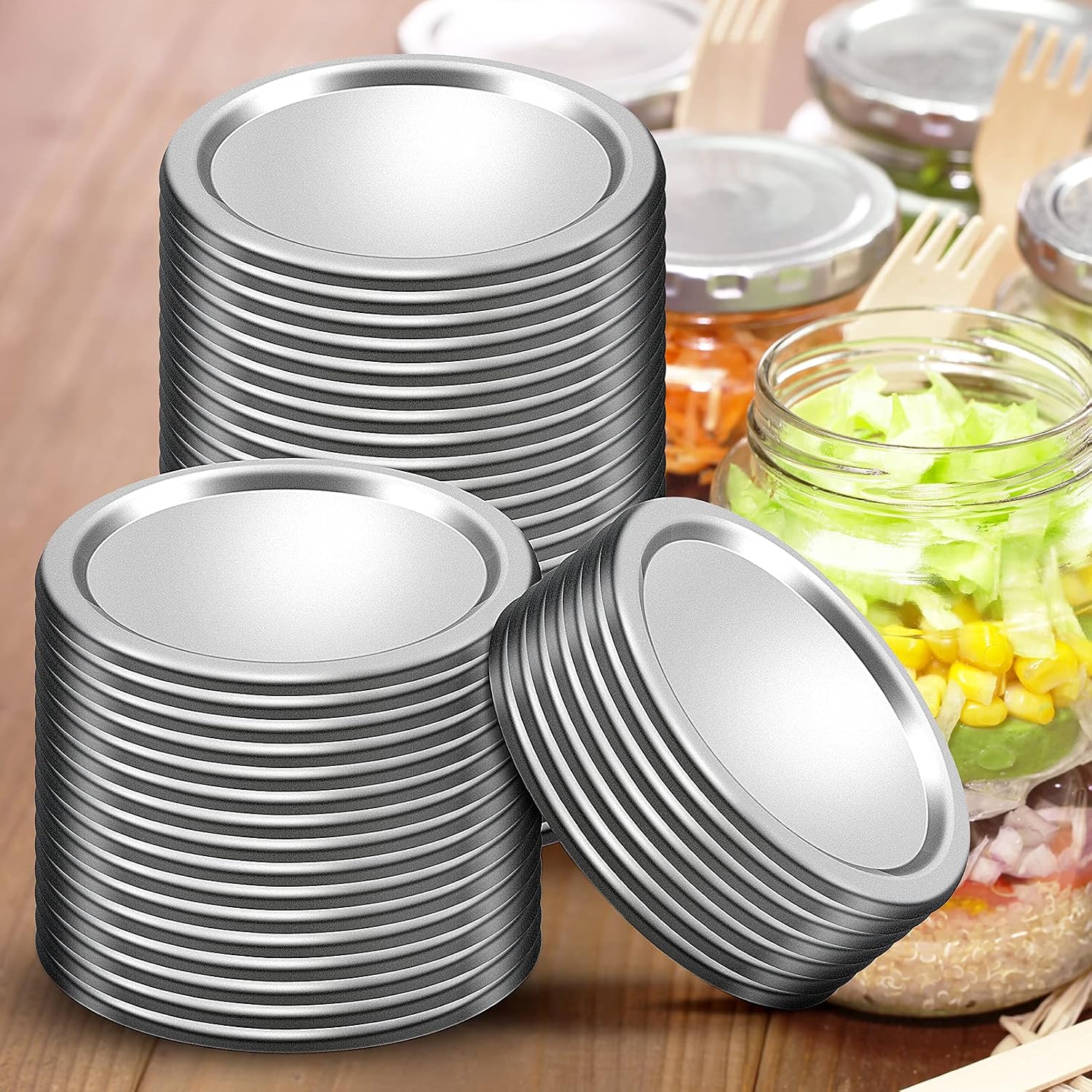48-Count Regular Mouth Canning Lids for Ball, Kerr Jars, Mason Jar Lids Split-Type Reusable for Jam, Honey, Wedding Favors, Baby Foods, 100% Fit & Airtight for Regular Mouth Jars (48-Count, 67 mm)
