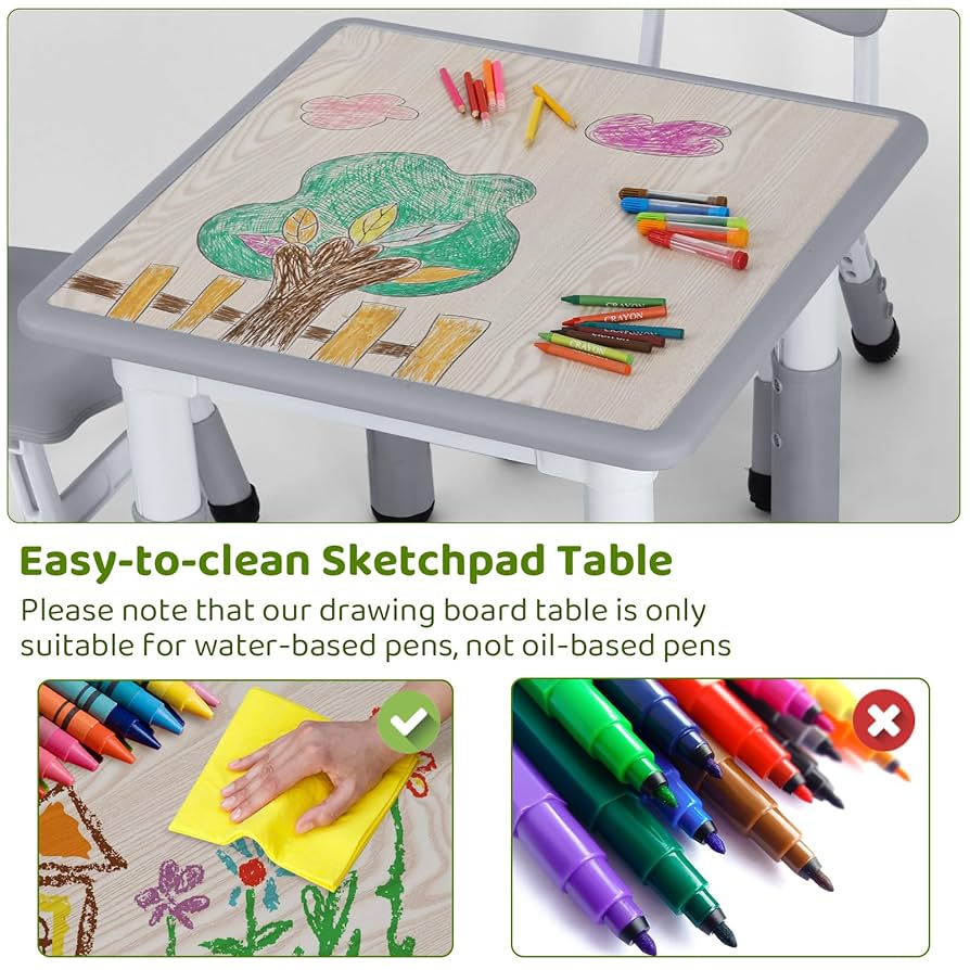 Tavolo E Sedie Bambini Regolabile - Plastica, Grigio, Per 2-10 Anni