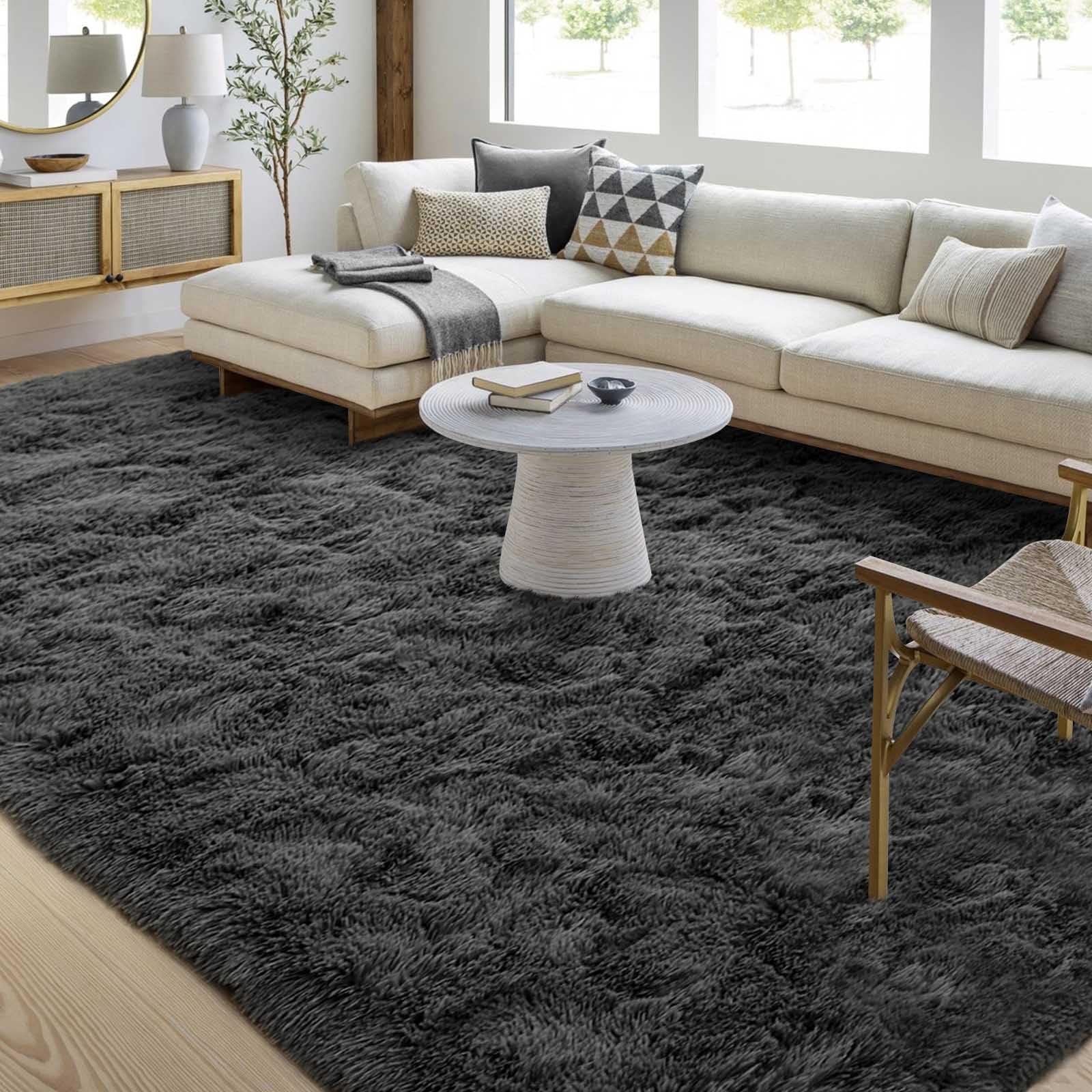 FinRèc 5x8 Feet Grey Rugs for Living Room Bedroom, Fluffy Shaggy Area Rug, Non-Slip Soft Shag Rug for Nursery Kids Room Dorm Room Home Decor, Indoor