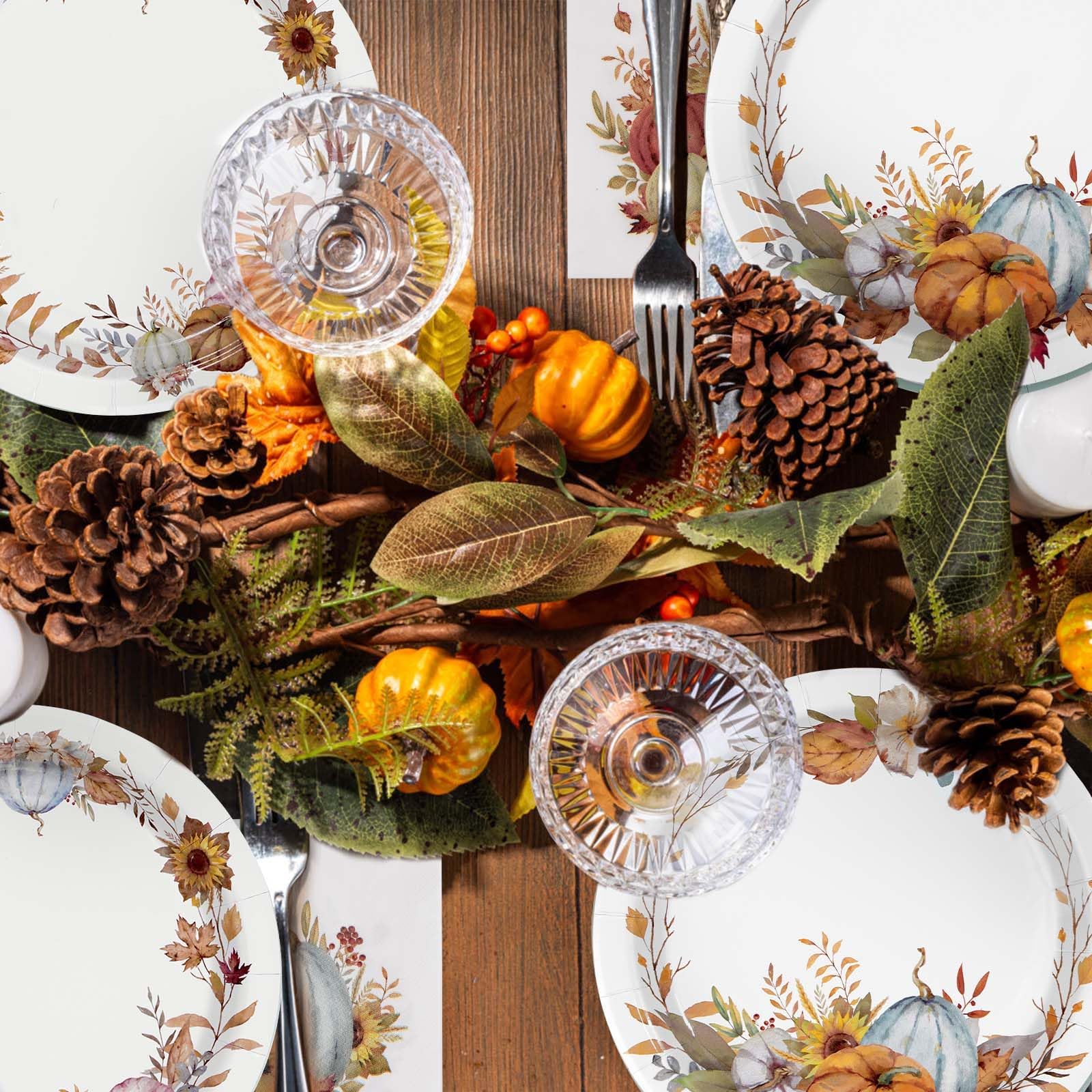 Grencian 200 platos y servilletas de fiesta de otoño, suministros de fiesta, juego de vajilla desechable de 350 g/m², decoración de fiesta de Acción de Gracias, recuerdos para fiesta temática de