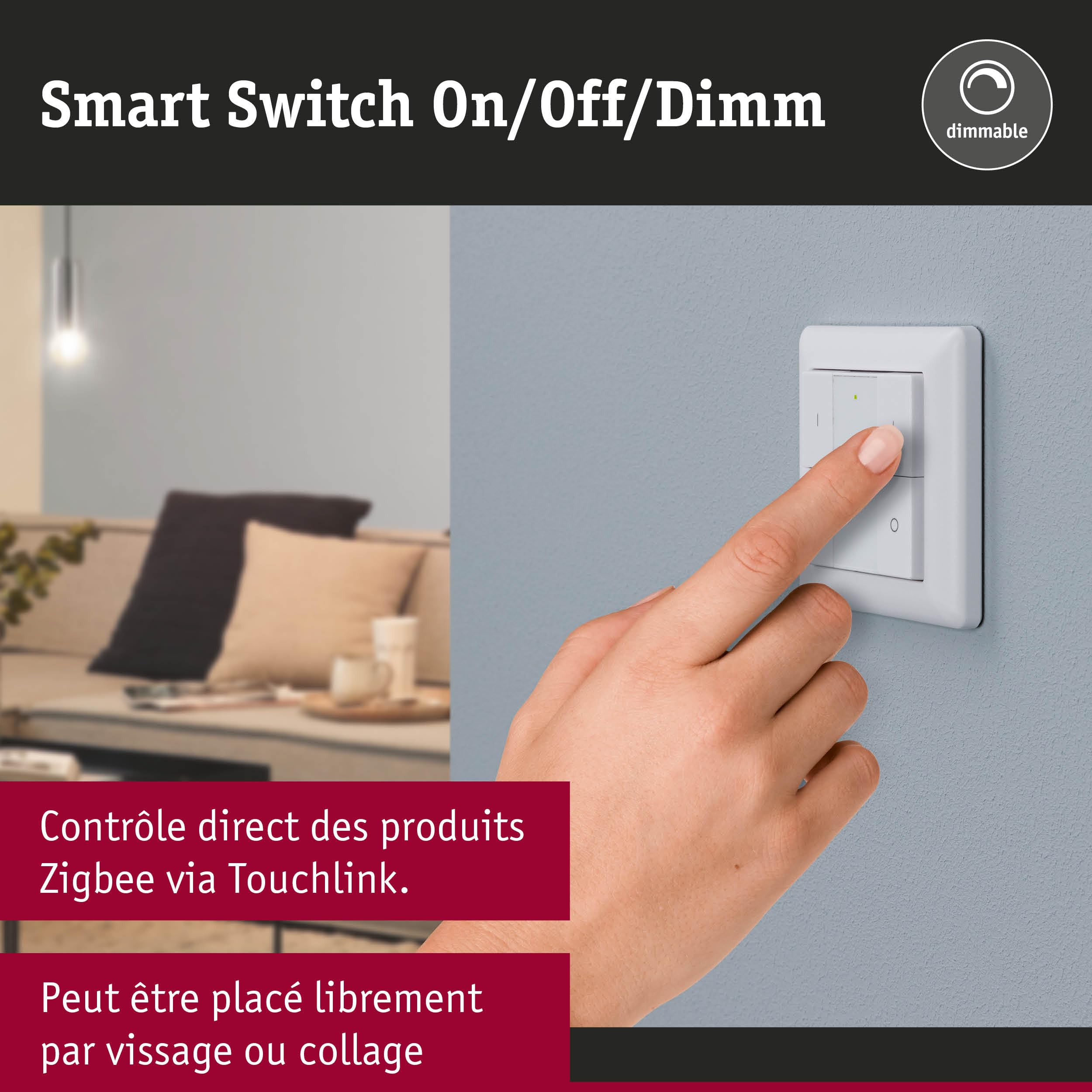 Paulmann 50134 Smart Home Zigbee commutateur mural On/Off/Gradable Blanc commande plastique