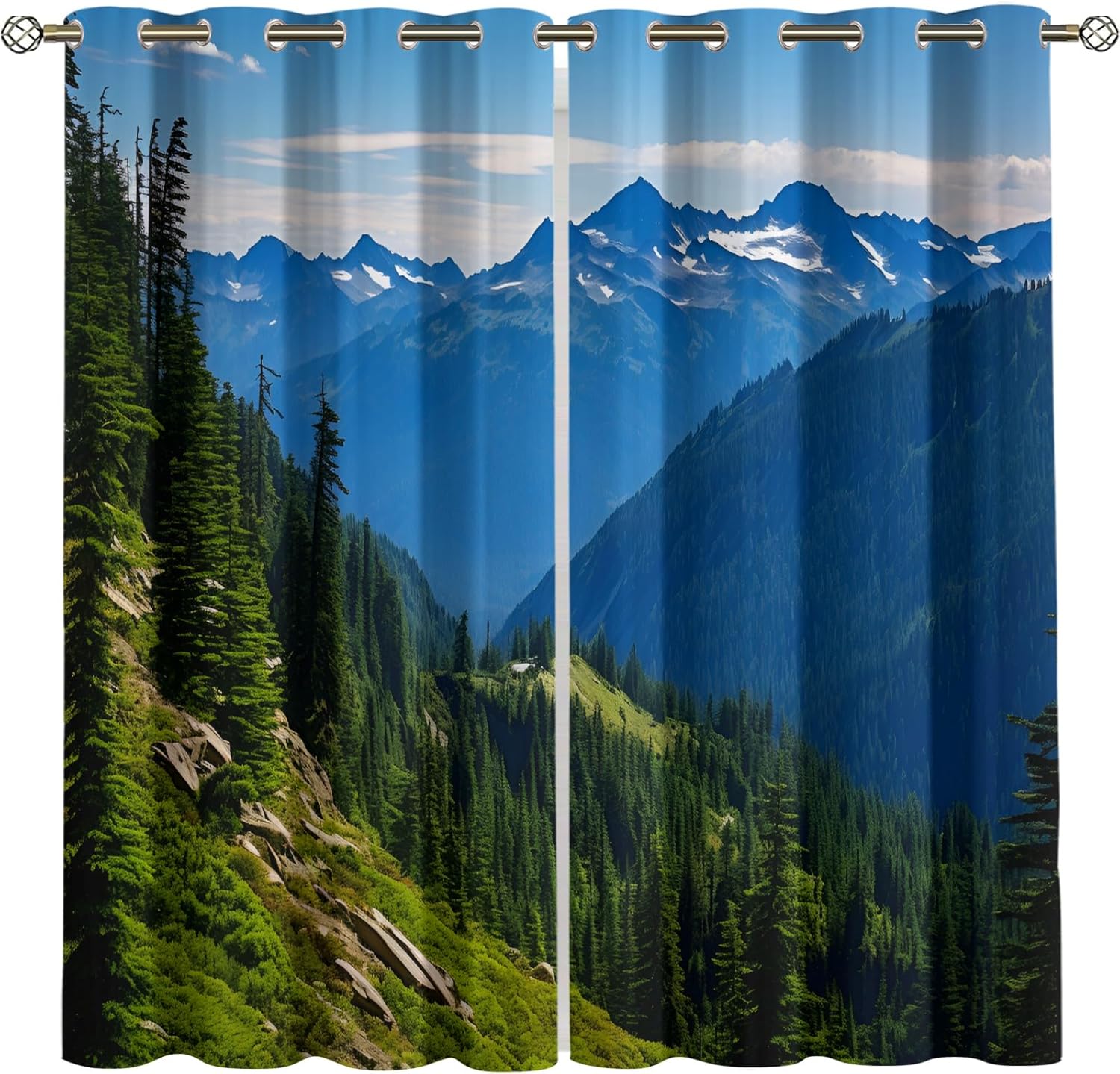 Starry Night Printed Curtains 72 inch Long, Forest Tree Silhouette Blackout Curtains for Bedroom, Grommet Thermal Insulated Window Treatments for Kitchen, Natural Scenery Home Decor 2 Panels Set