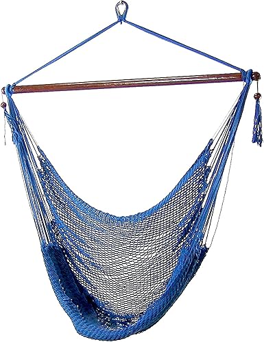 Silla-hamaca colgante caribeña extra-grande Sunnydaze, cuerda de poliéster delicadamente tejida, asiento de 40 pulgadas, peso límite de 300 libras,