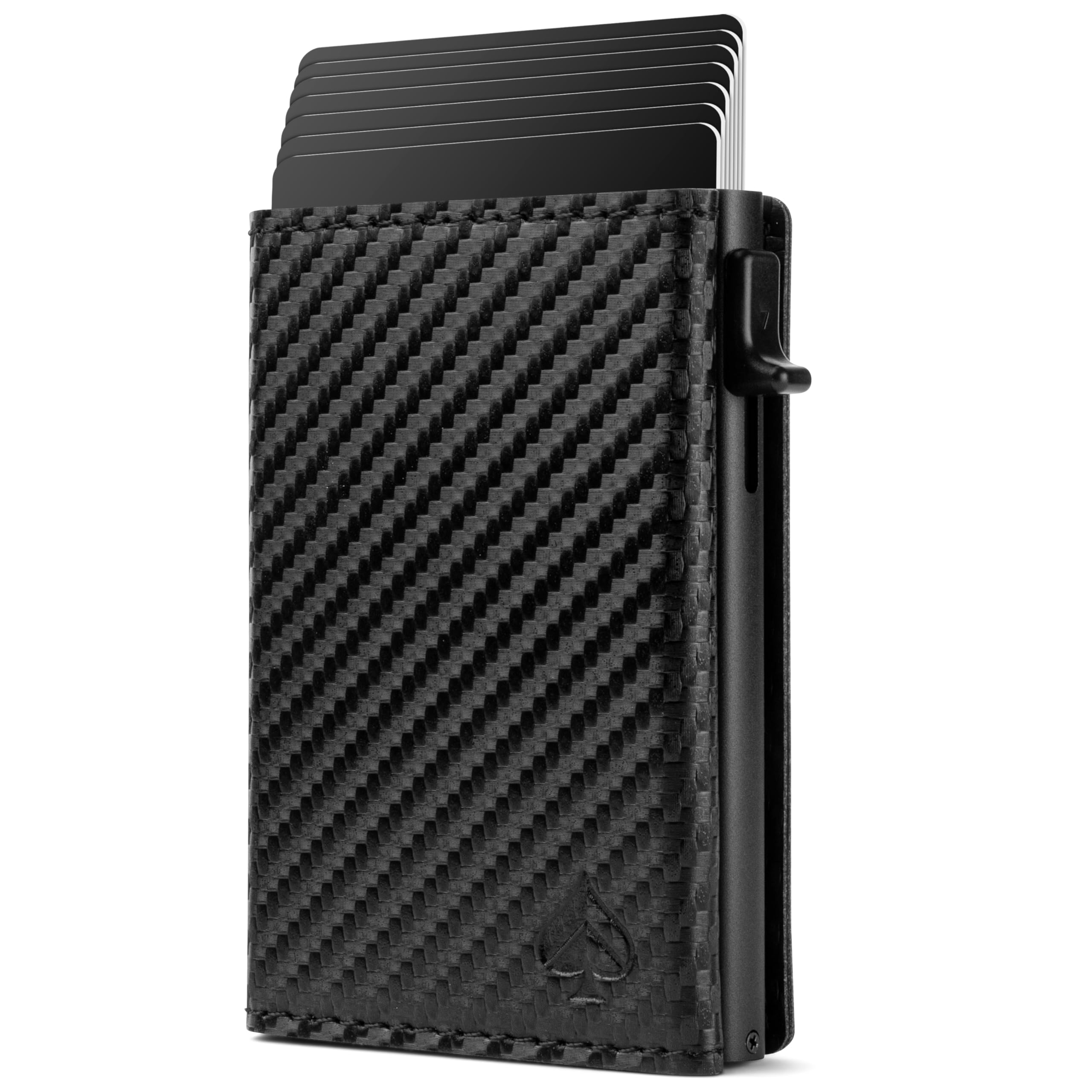 CARD Nine! Portafoglio Uomo Slim - Porta Carte Magnetico - Alta Qualità - Protezione RFID - Per 8 Carte Di Credito - Chiusura Magnetica - Portatessere (Carbon, Con Portamonete)