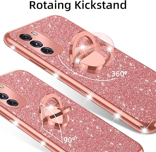 Miniatura 6 de nancheng Funda para Motorola Moto G-5G 2022, linda funda de TPU suave con purpurina para niñas y mujeres, con anillo, correa de soporte, cordón,
