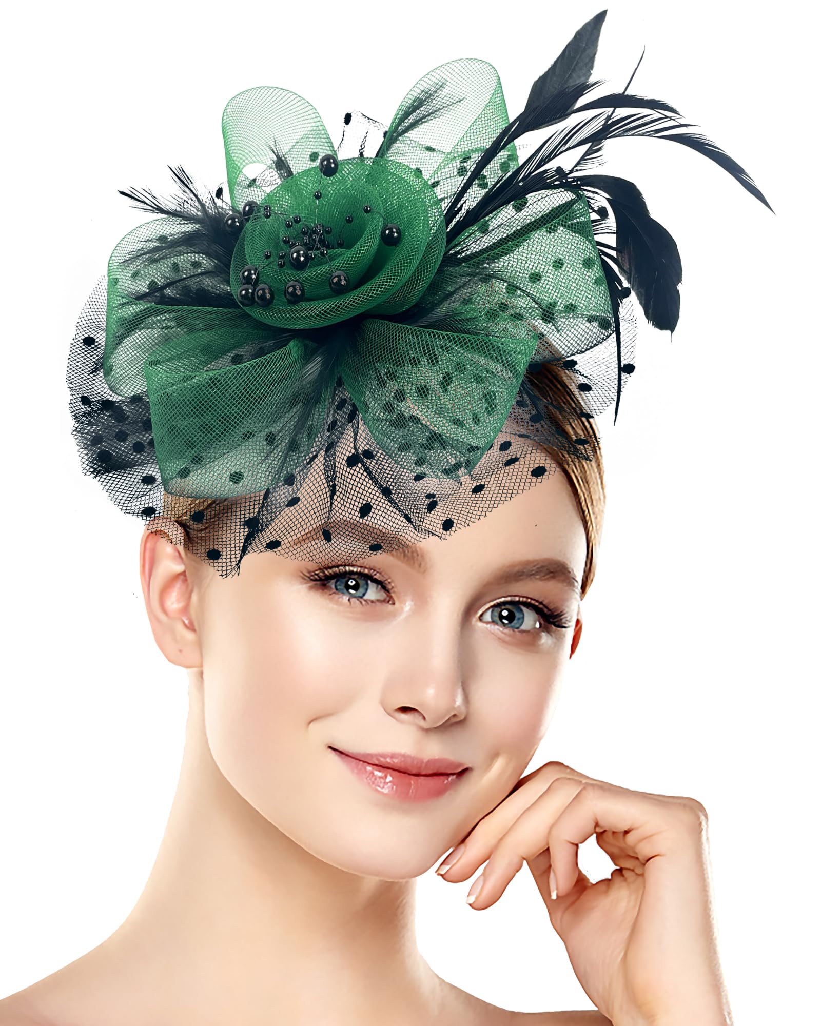 Bniksok Retro Black Green Fascinators Hat for Women Halloween Tea Party Headband Flower Weddings Bridal Shower Themed Party Favors