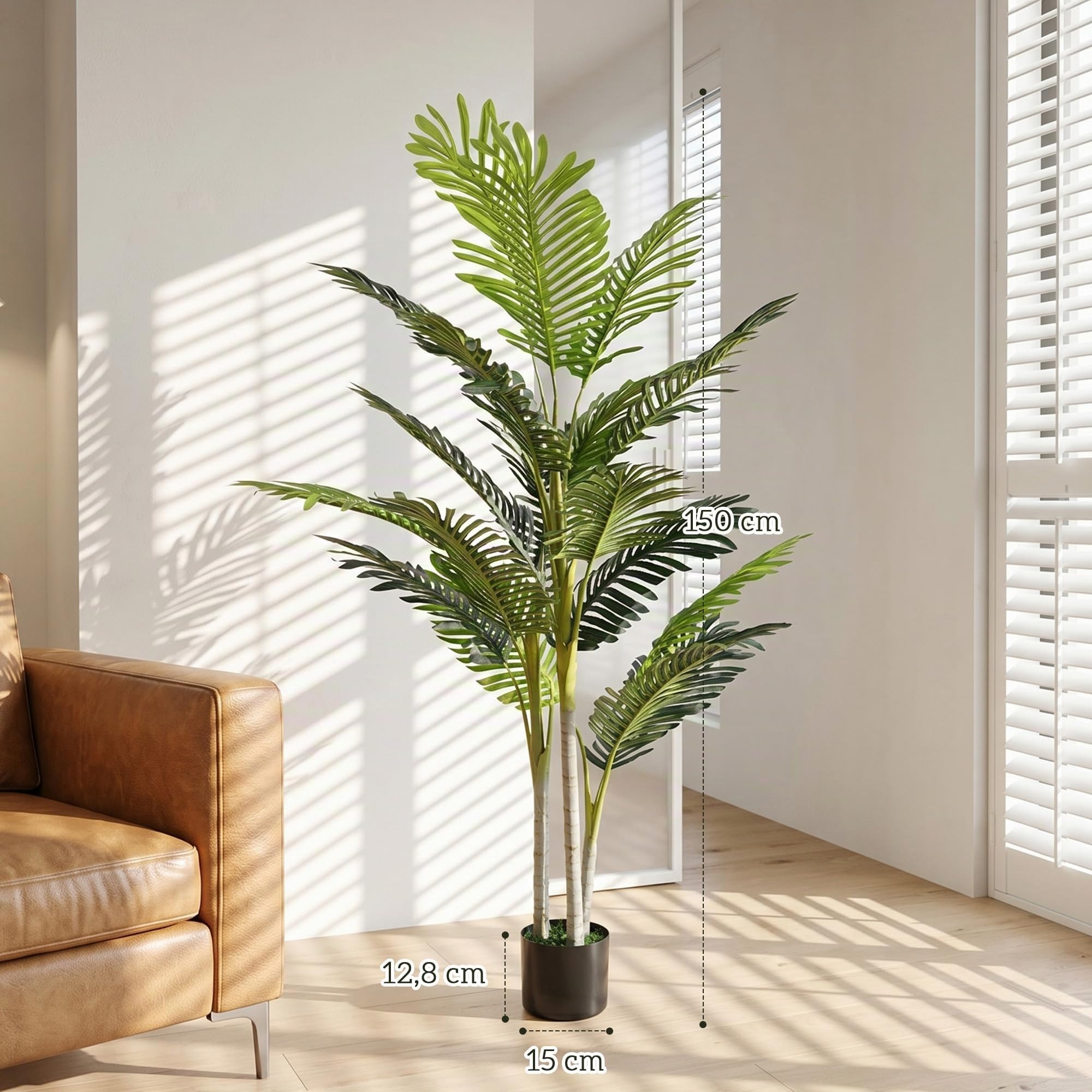 Outsunny Planta Artificial Palmera 150 cm Árbol Artificial Ø18x150 cm Verde | Maceta y Musgo, Decoración Interior, Salón, Oficina, Balcón