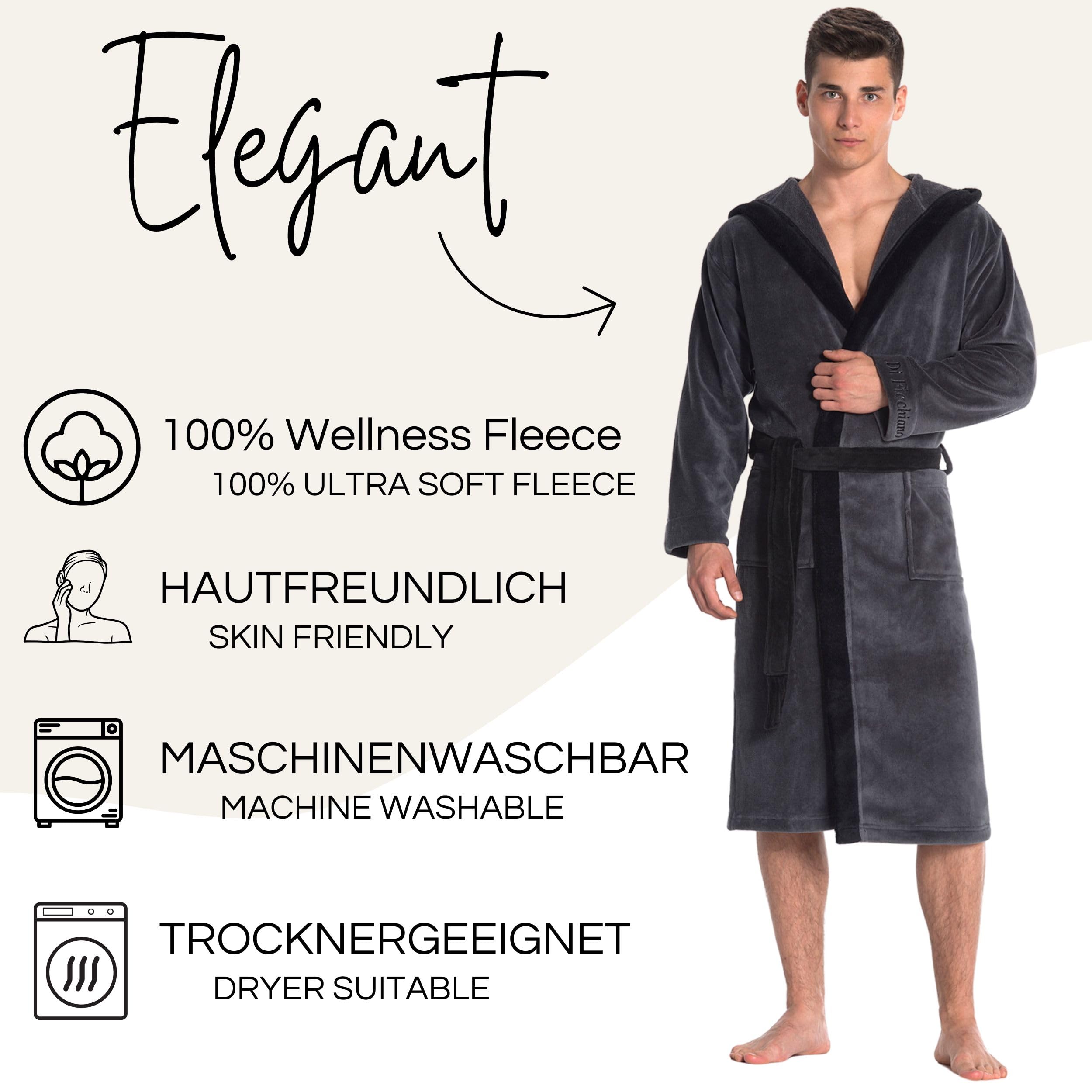 Di Ficchiano Męski szlafrok kąpielowy Monza z kapturem I szlafrok poranny puszysty I bielizna nocna ze szlachetnej mikrofibry I kimono w różnych kolorach i rozmiarach S - 5XL I szlafrok kąpielowy