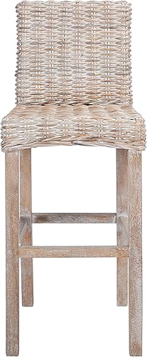 Miniatura 6 de Safavieh Home Tobie Taburete de bar de ratán gris, 30 pulgadas, 0, blanco lavadoblanco lavado