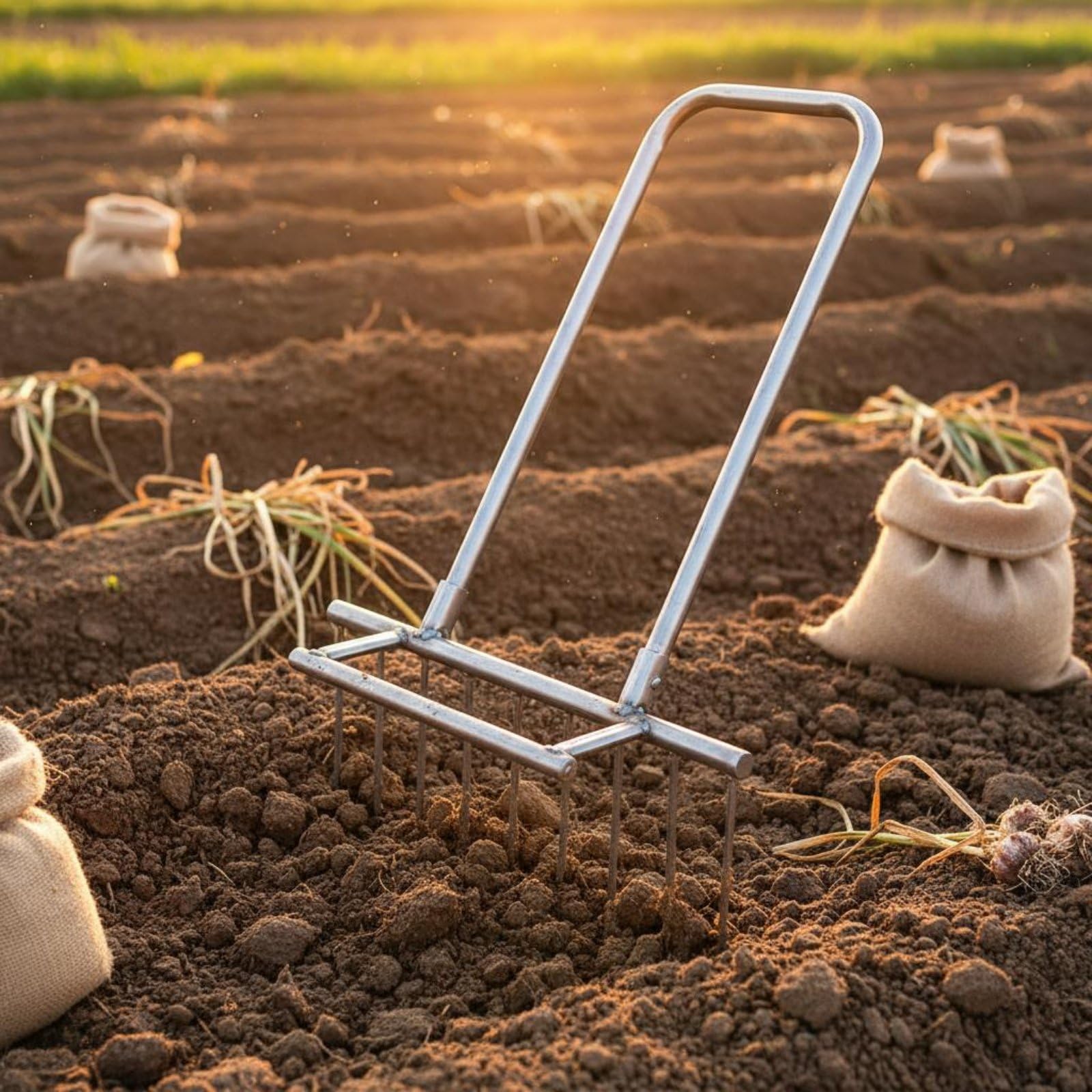 Scavo Aglio Forcone Giardinaggio Scavo Tuberi Attrezzo Colo Sollevamento Patate Testa a 9 Denti Acciaio al Manganese Lunga Durata Ergonomico Adatta per Giardini Residenziali