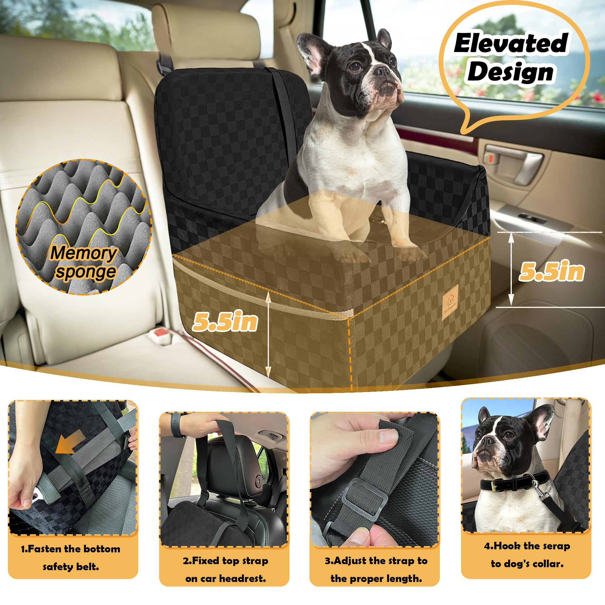 Dog Car Seat for Small and Medium Dogs Up to 35 lbs –Memory Foam Dog Booster Seat with Safety Leash & Storage Pockets, Fits Front & Back Car Seats, Removable Washable Cover – Black - image 5