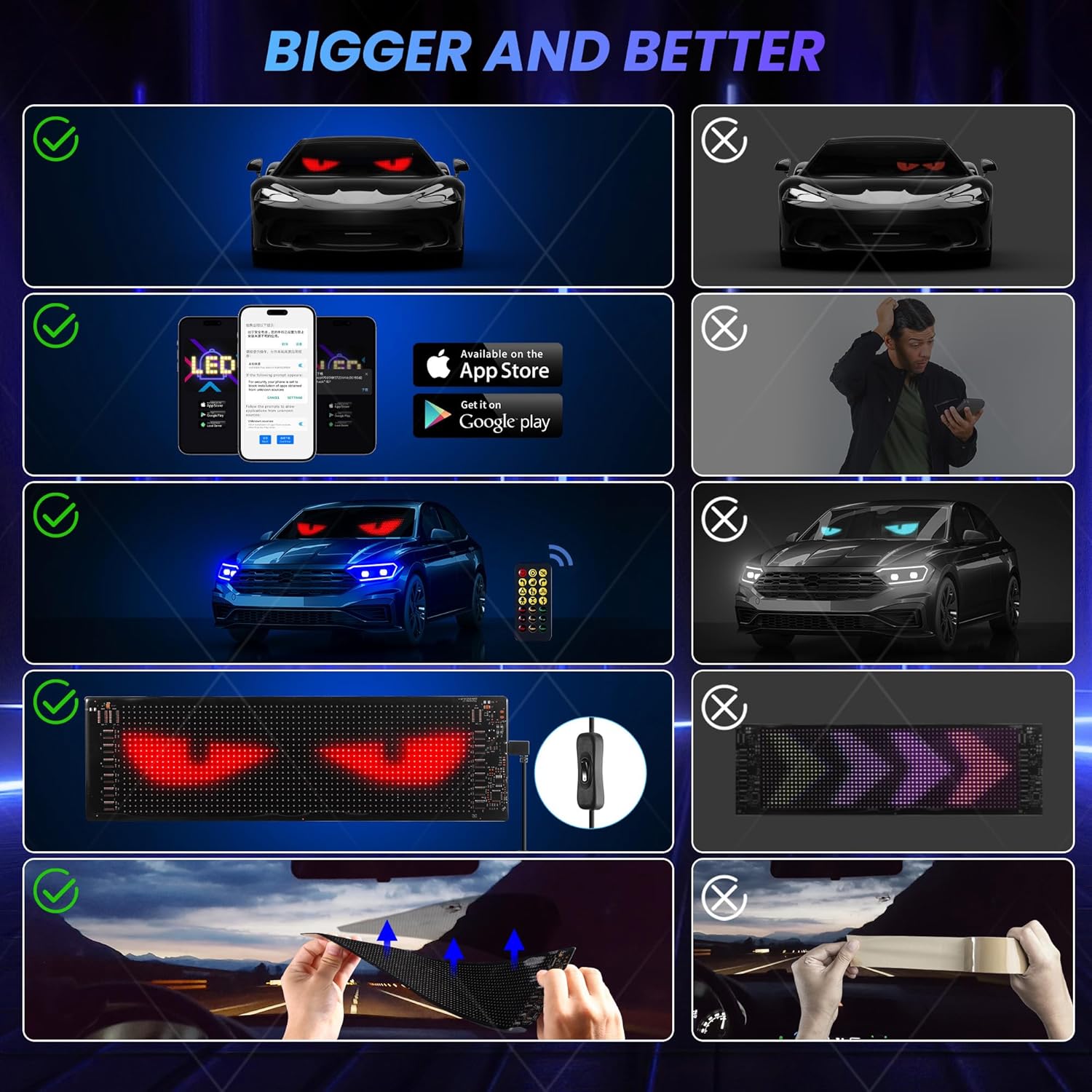 2PCS Devil Eyes Light for Cars，Led Eyes for Car Windshield，Programmable Led Sign，Controlled by a Remote Control and a Bluetooth APP，Suitable for Cars, SUVs & Trucks.