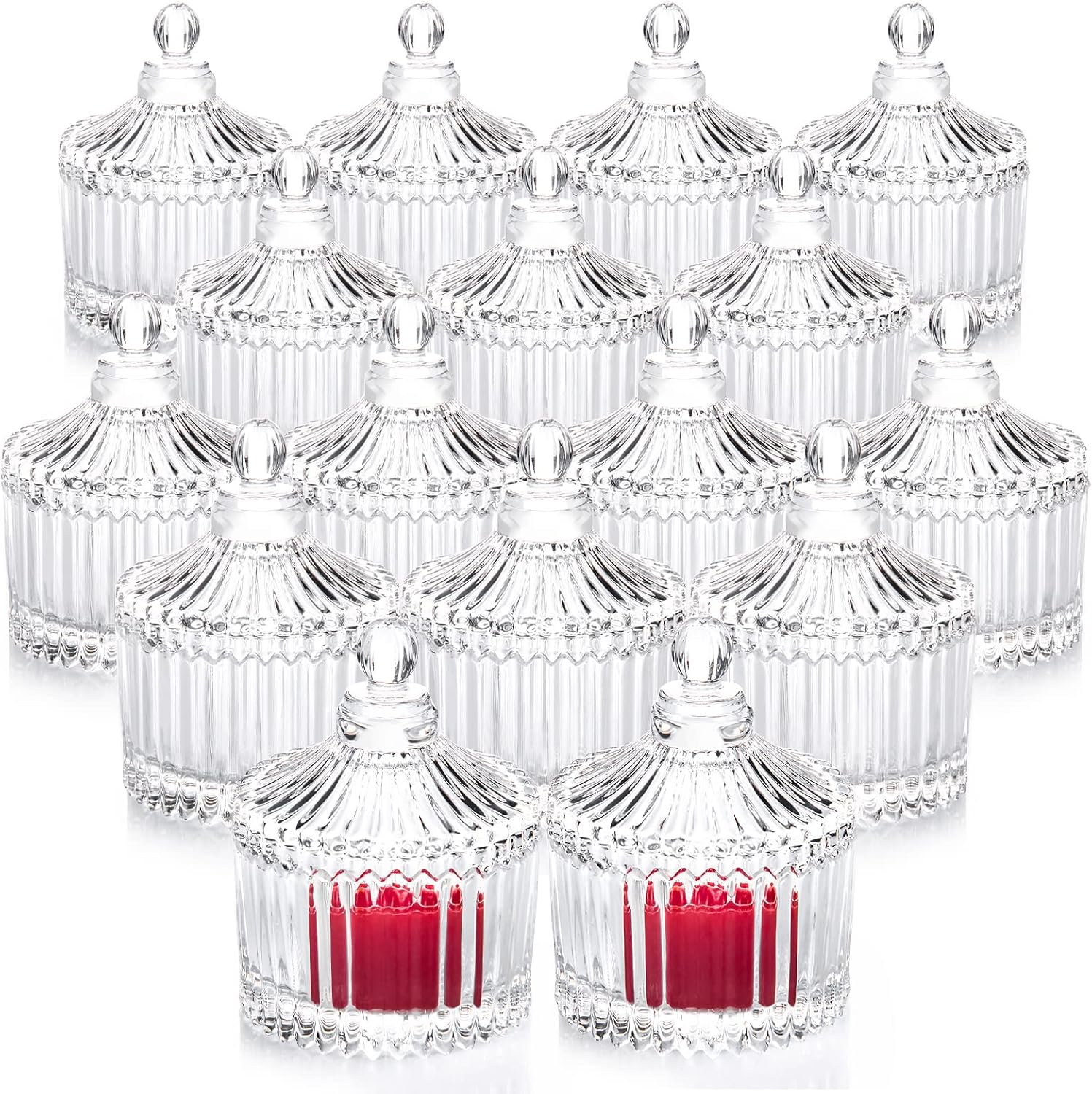Votive Candle Holders Set of 16, Glass Candle Jars with Lids, Tealight Candle Holder