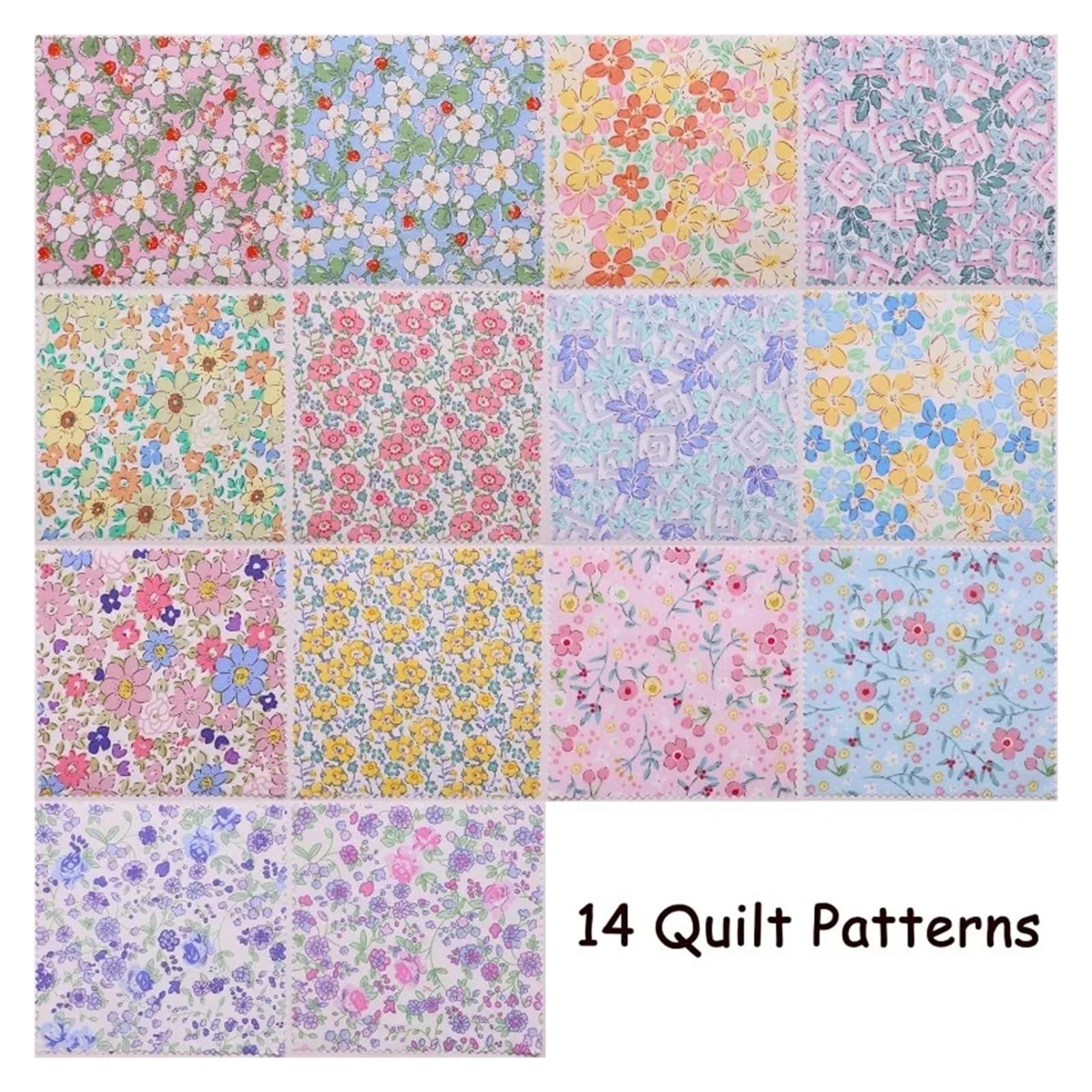 Patchwork Stoffe 42-teiliges Stoff-Charm-Paket, 12,7 cm x 12,7 cm, vorgeschnittene Blumenmuster mit Gingham- und Pastellblumen