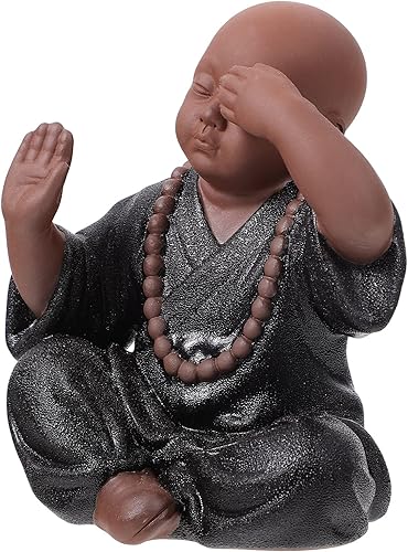 Garneck Decoración de mesa auxiliar, estatua de pequeño monje, estatua de monjes lindos no escuchan el mal, no ver el mal, hablar no mal, no hacer