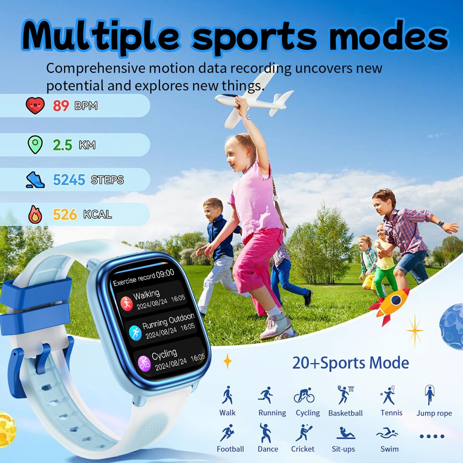 Sxhlseller Reloj Inteligente para Niños con Linterna y Juegos de (Blue)