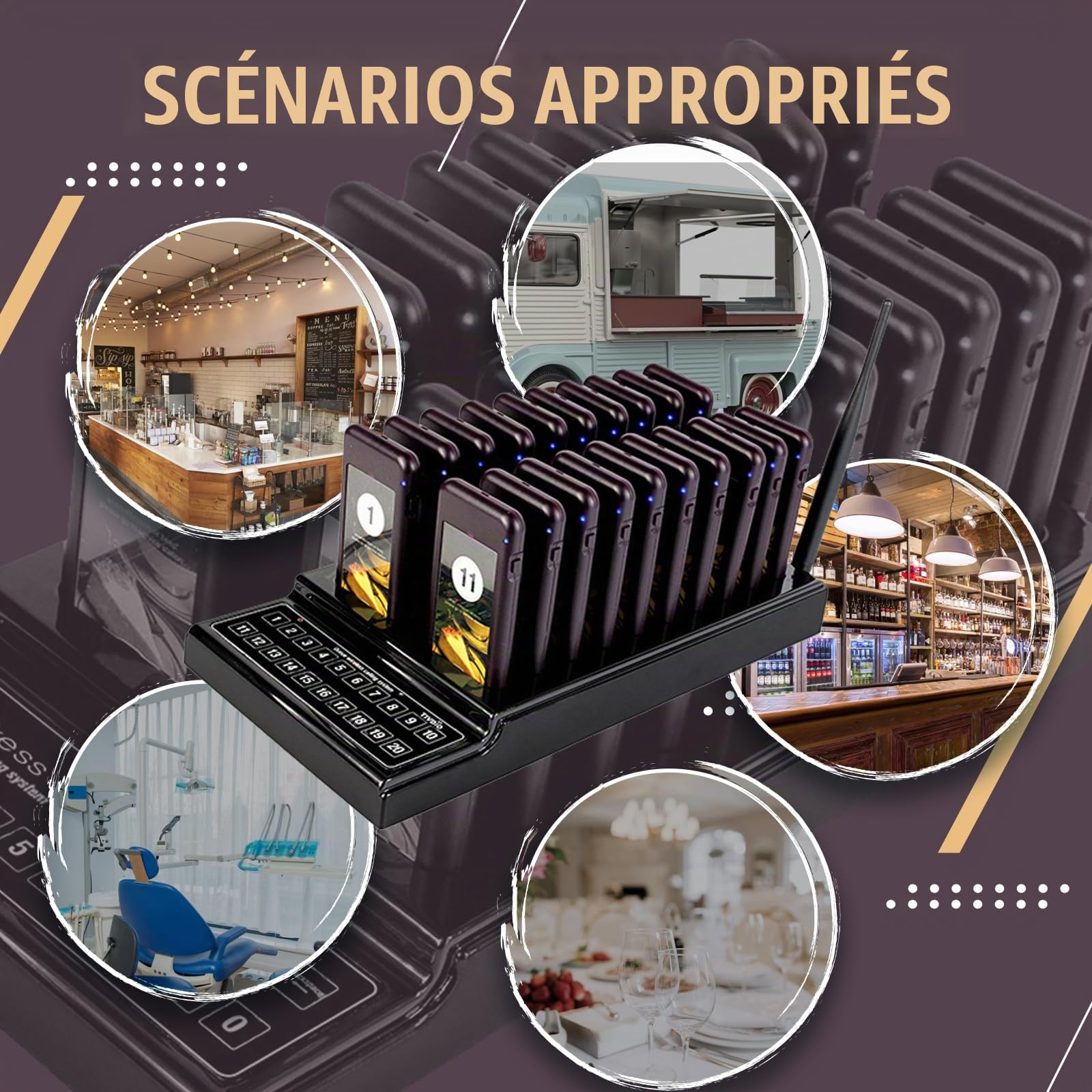 Retekess T111 Bipeur Restaurant, Restaurant Pager, 20 Bippers | pour Restaurant, Cafés, Hôtels, Extérieur 500M, 3 Modes d'Invite, Double -Row Appel du Bouton
