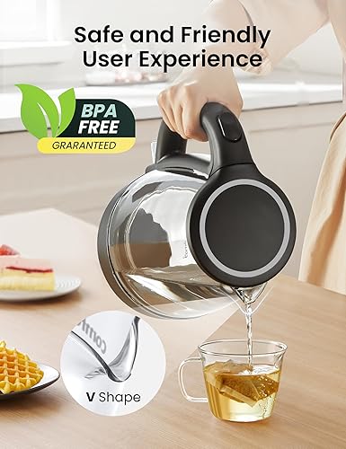 Vista 11 de COMFEE' Hervidor eléctrico de acero inoxidable, hervidor de té eléctrico y caliente de 1.7 litros, hervidor de agua caliente y hervido rápido
