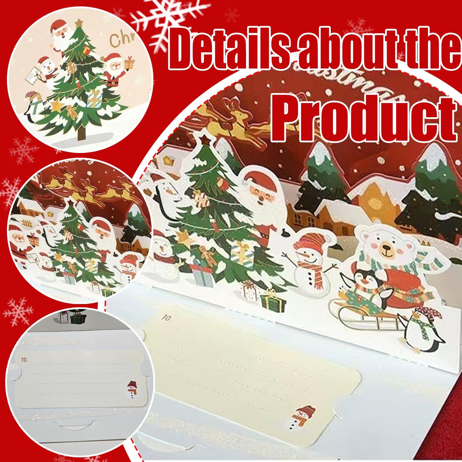 DITK-U 3D Christmas Card Pop-Up Card Santa Claus and Christmas Tree Handmade Gift Card Greeting Cards with Envelopes for Greetings Blessings - Image 4