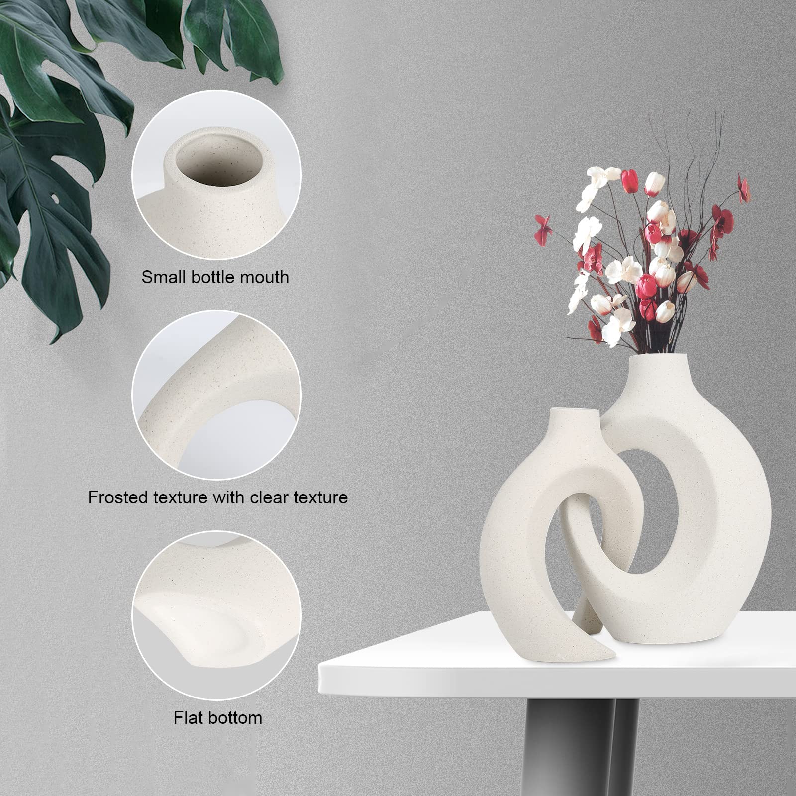 Vasi per Erba della Pampa, Vaso Creativo Decorazioni per la Casa Moderne, Vaso Fatto a Mano in Ceramica Bianca Fiori Secchi Ornamenti Artigianali per la Decorazione della Casa dell'Ufficio(M, Nero