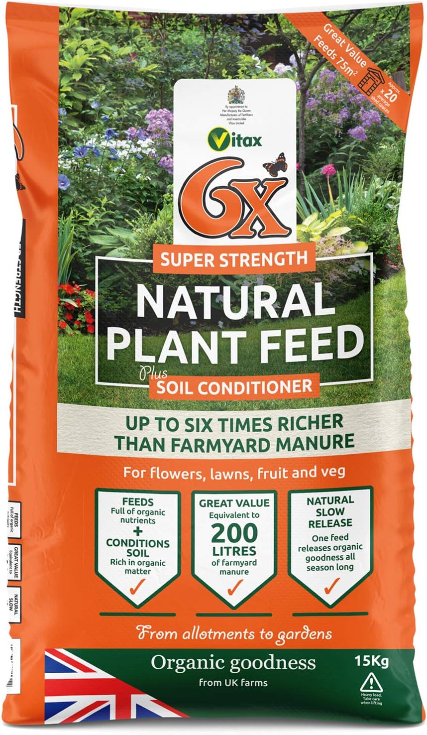 6X Natural Fibrous Fertiliser 1 x 15kg bag