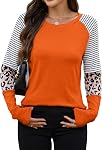 INFITTY Long Sleeve Shirt Women Tunic Tops Casual Raglan Leopard Print Tee Crewneck Going Out Top