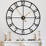 LEIKE Large Wall Clocks for Home Decor,Modern, 16" Round, Rustic, Silent Non Ticking, Battery Operated, Black Metal Roman Numerals, Decorative Clock for Living Room/Bedroom/Kitchen