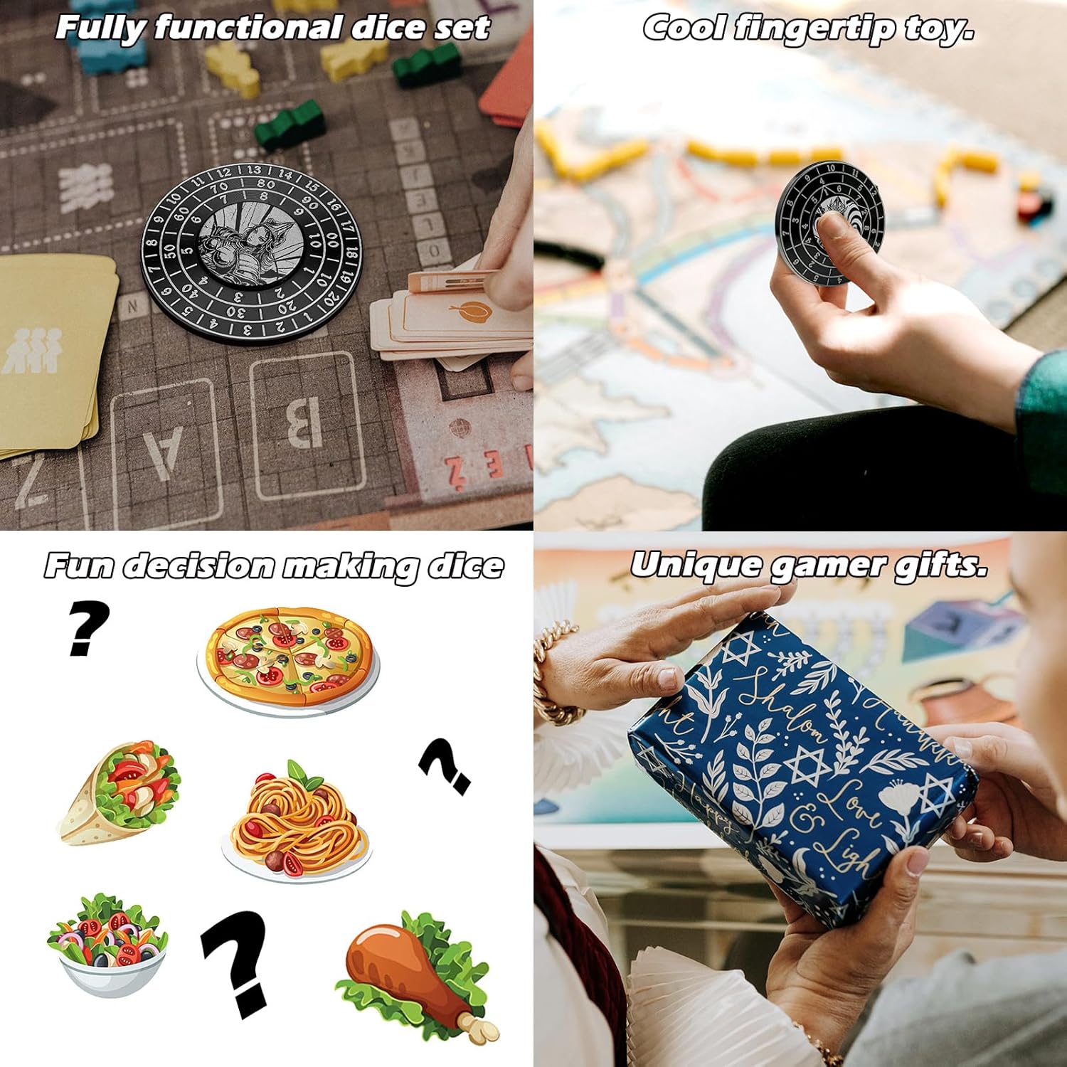 PJOY Spinner Dice Set: 7-in-1 Metal D&D Dice, D4-D20, Unique Spinner, Fighter, Stocking Stuffers