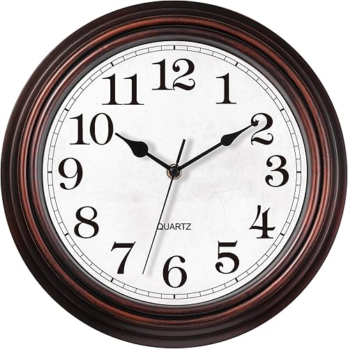 Miniatura 9 de HYLANDA Reloj de pared de 9 pulgadas, silencioso sin tictac, clásico, funciona con pilas, decorativo para sala de estar, dormitorio, baño, cocina y